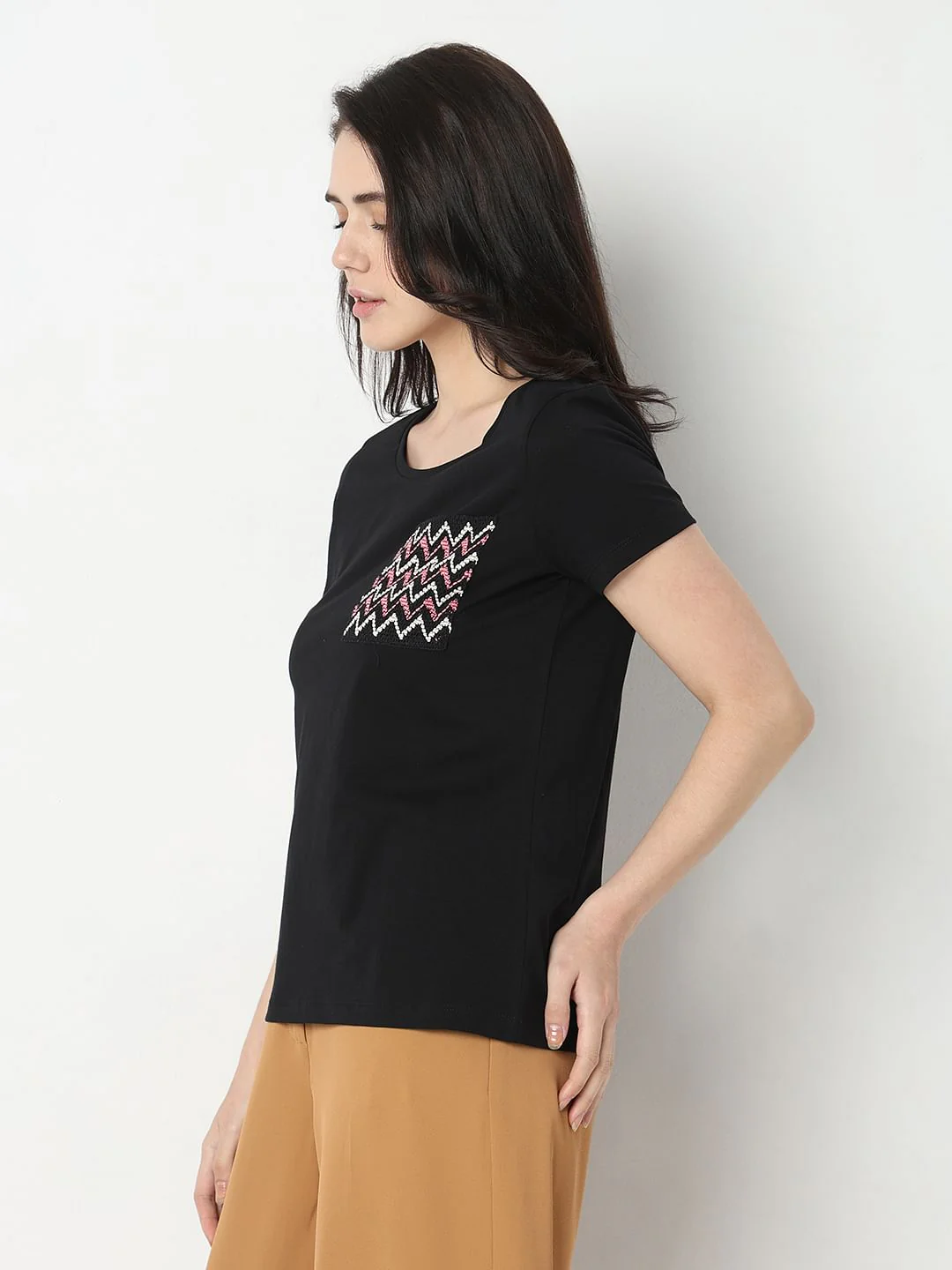 Black Embroidered Pocket T-Shirt - Image 3