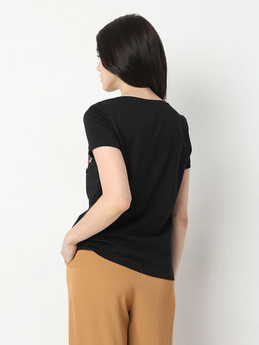 Black Embroidered Pocket T-Shirt - Image 4