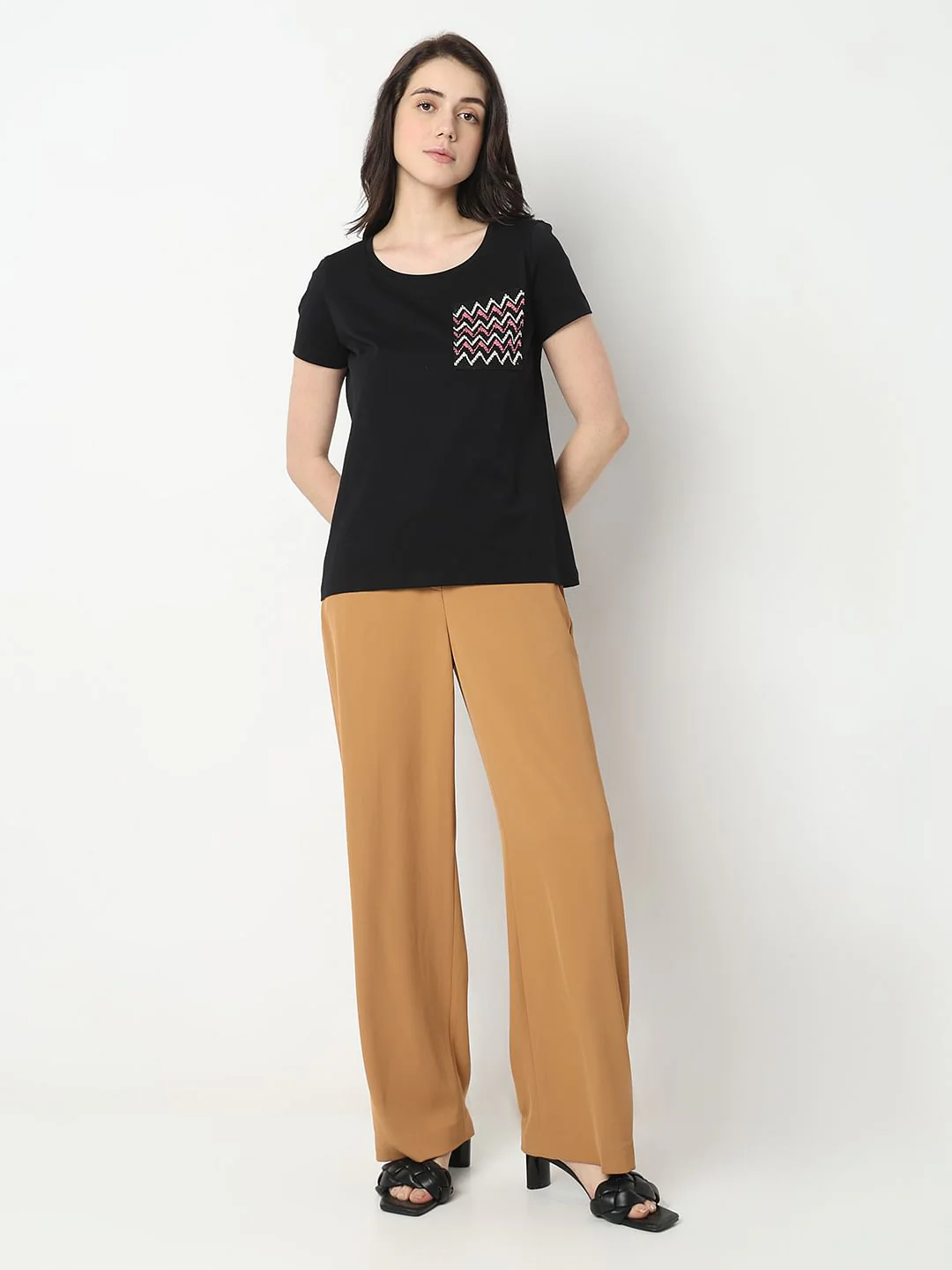 Black Embroidered Pocket T-Shirt - Image 5