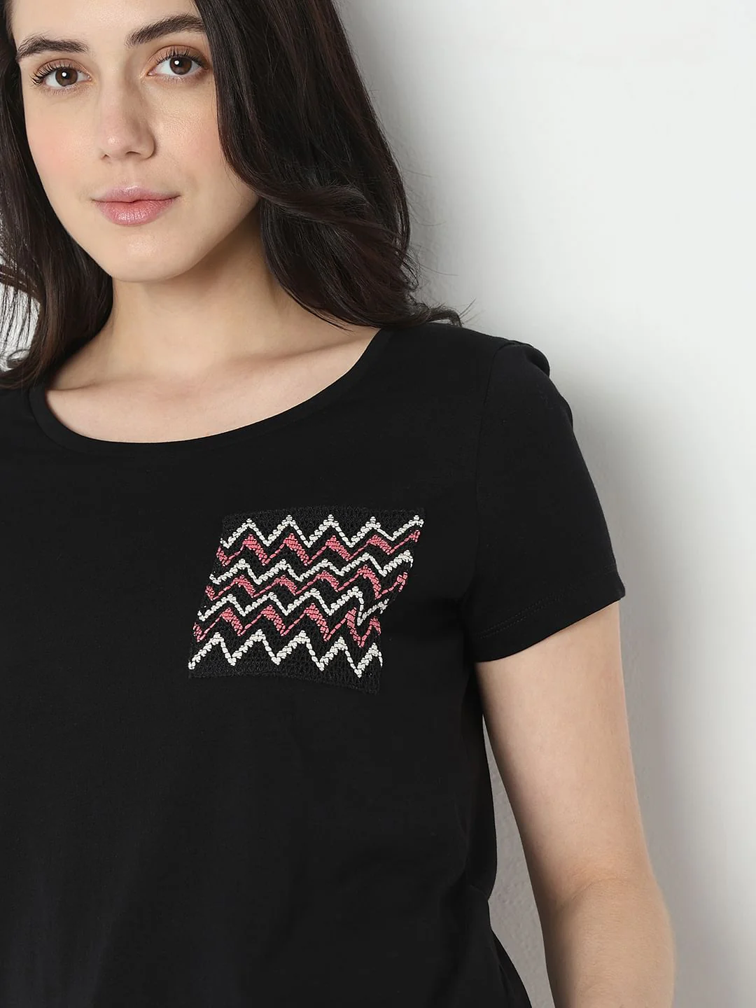 Black Embroidered Pocket T-Shirt - Image 6