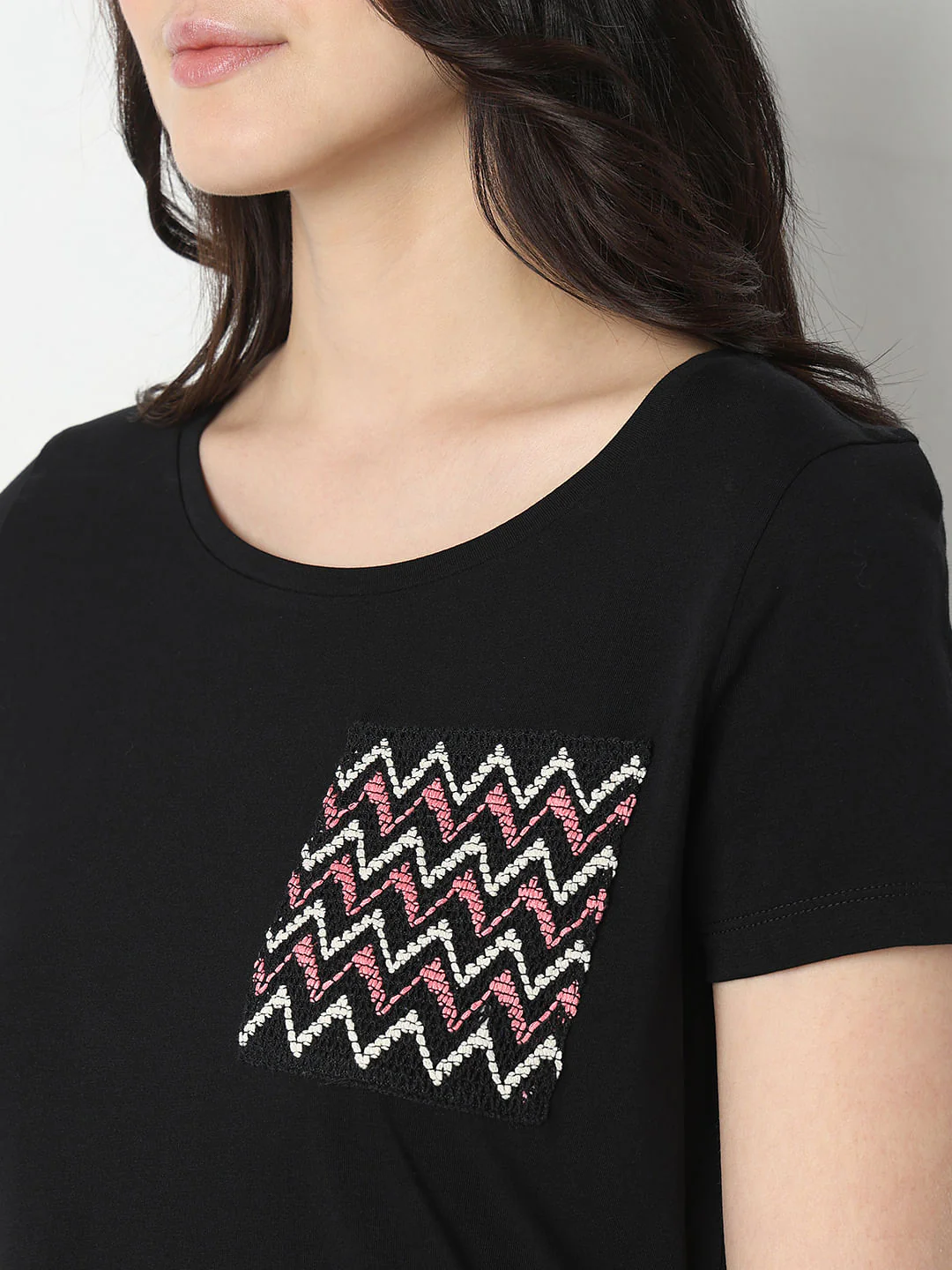 Black Embroidered Pocket T-Shirt - Image 8