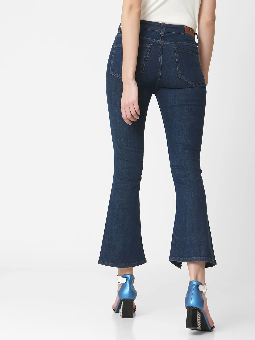 Blue Mid Rise Slit Hem Flared Jeans - Image 4
