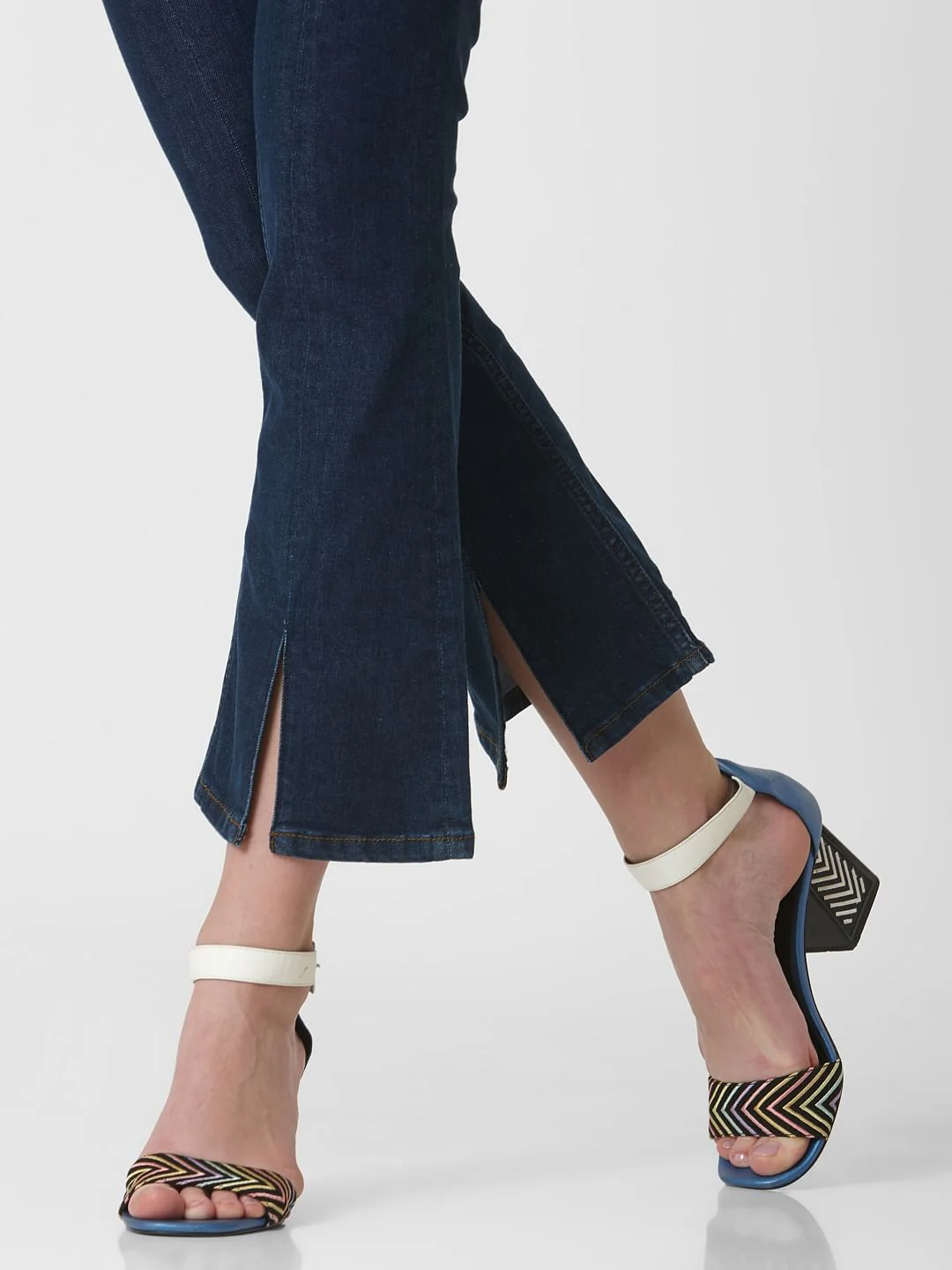Blue Mid Rise Slit Hem Flared Jeans - Image 5