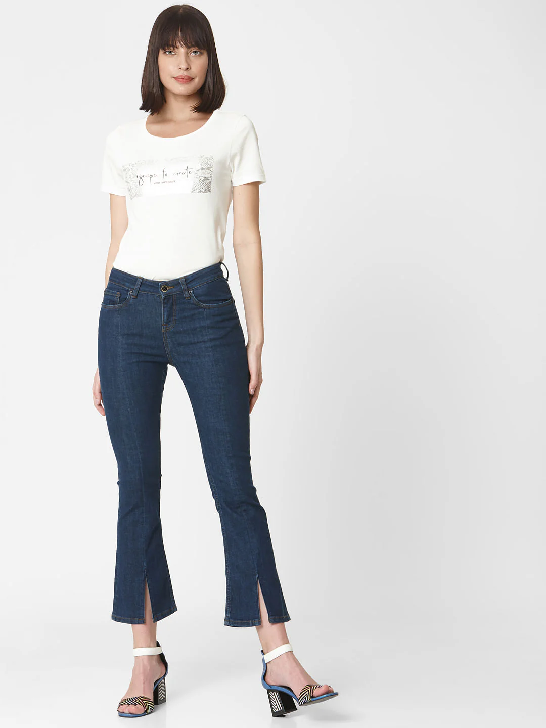 Blue Mid Rise Slit Hem Flared Jeans - Image 6
