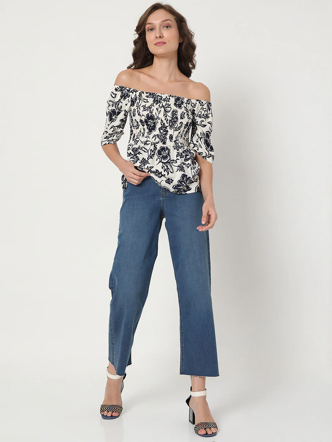 Beige Floral Print Off-Shoulder Top - Image 5