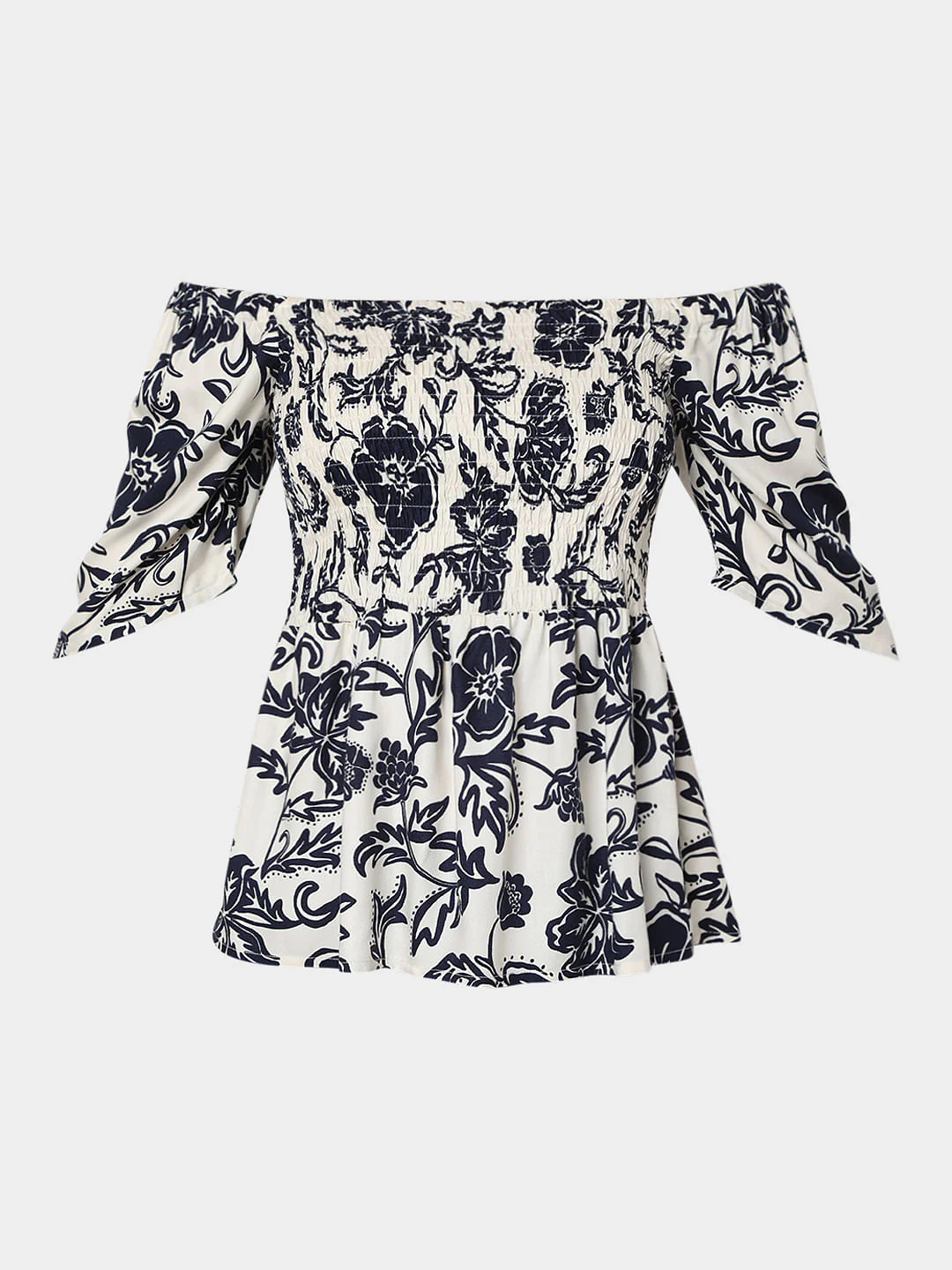 Beige Floral Print Off-Shoulder Top - Image 7