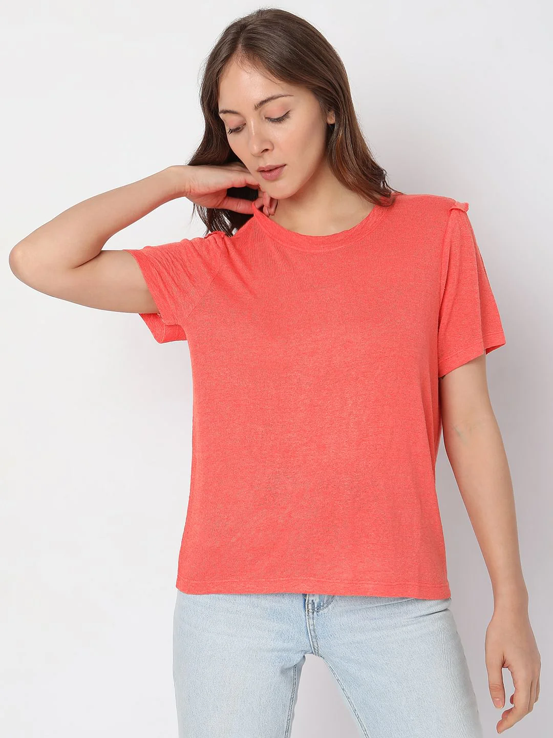 Coral Ruffle Detail T-Shirt - Image 2