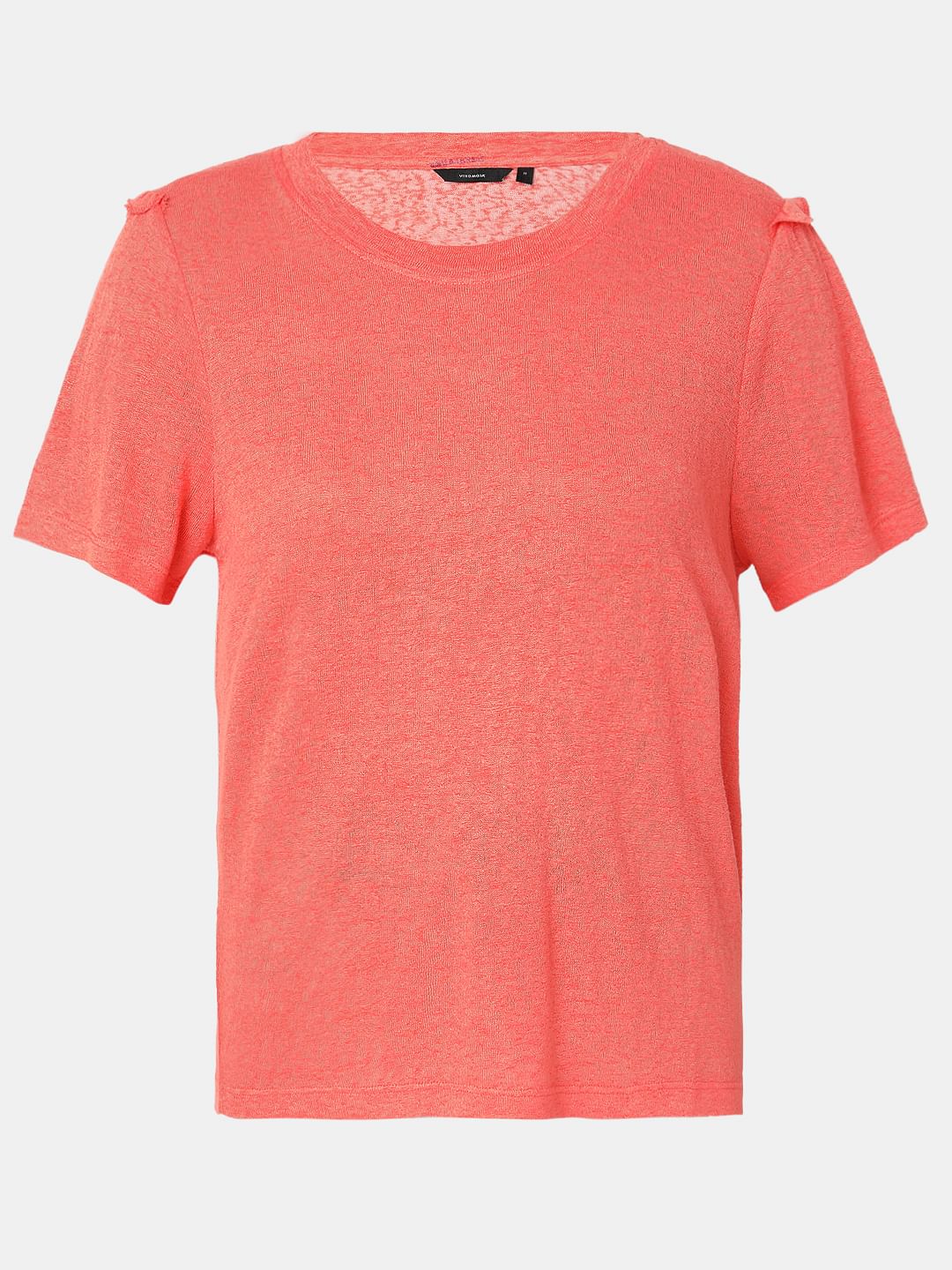 Coral Ruffle Detail T-Shirt - Image 7