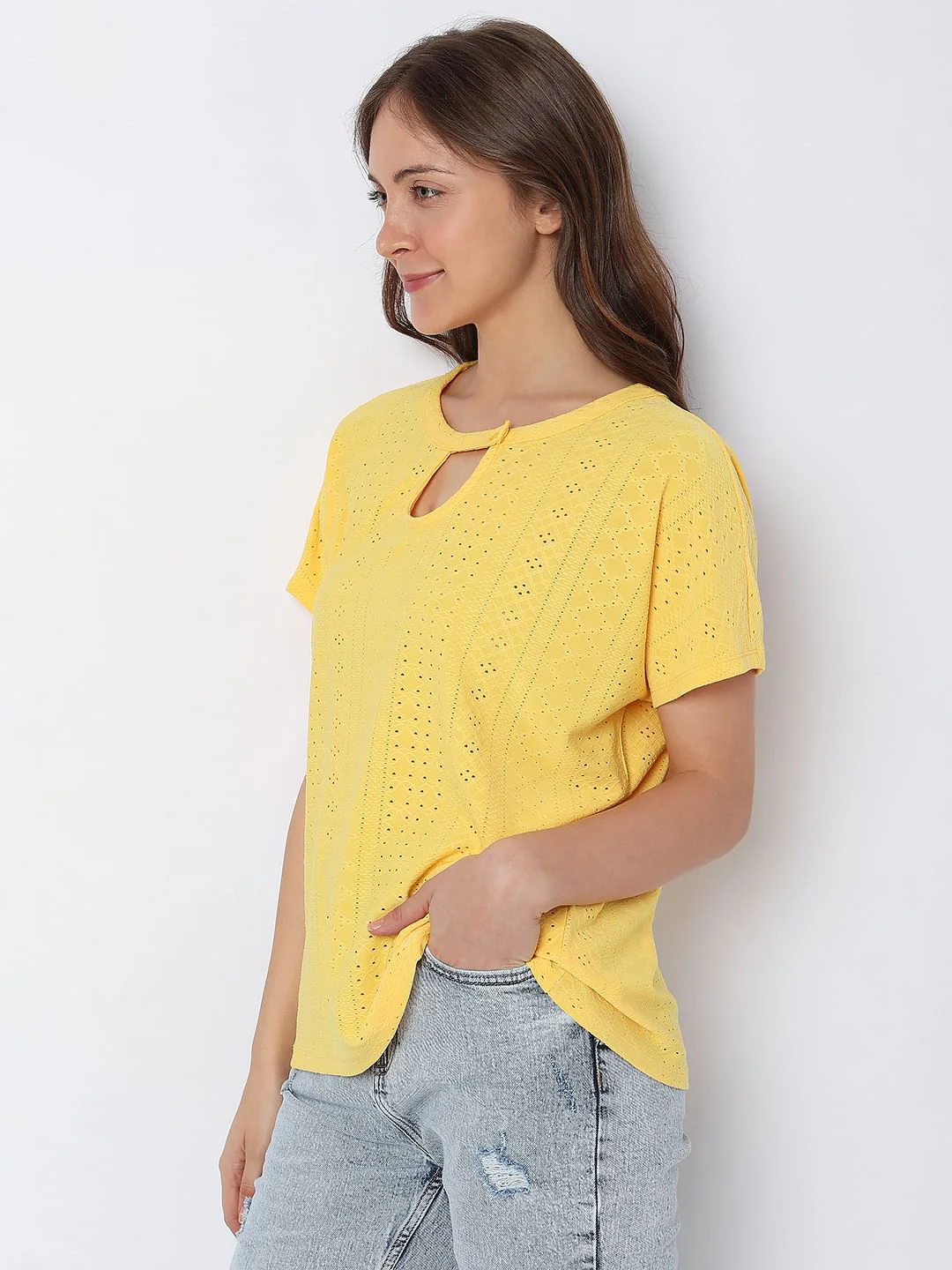 Yellow Schiffli Detail Top - Image 3