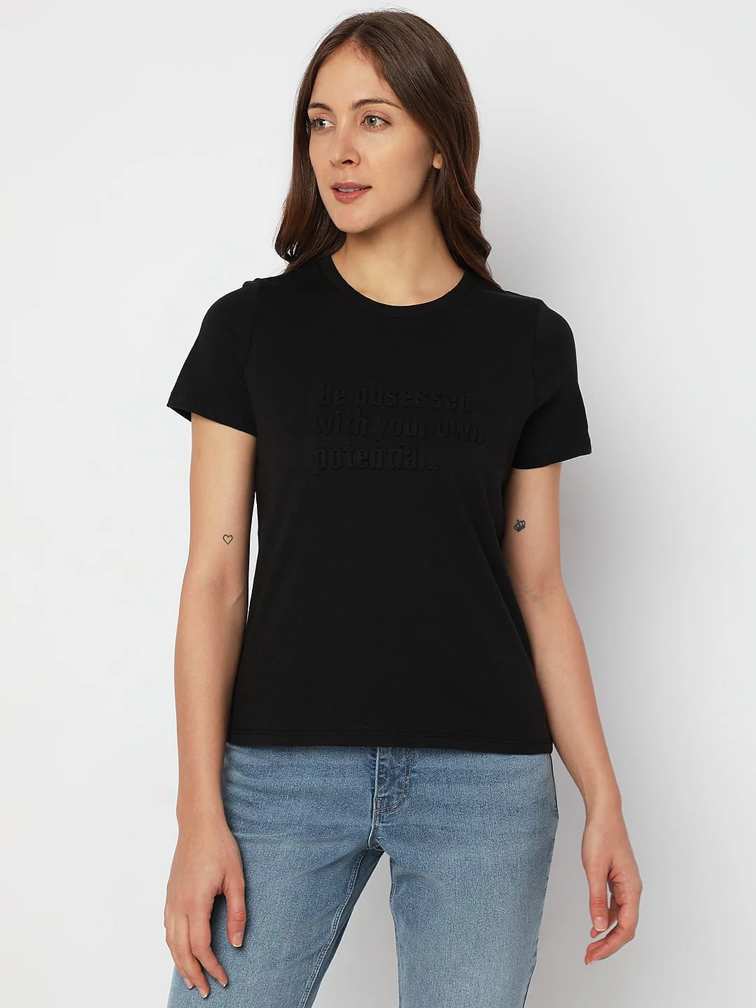 Black Text Print T-Shirt - Image 2