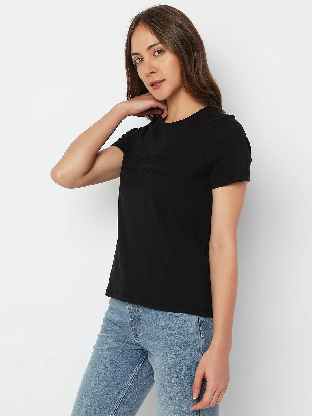 Black Text Print T-Shirt - Image 3