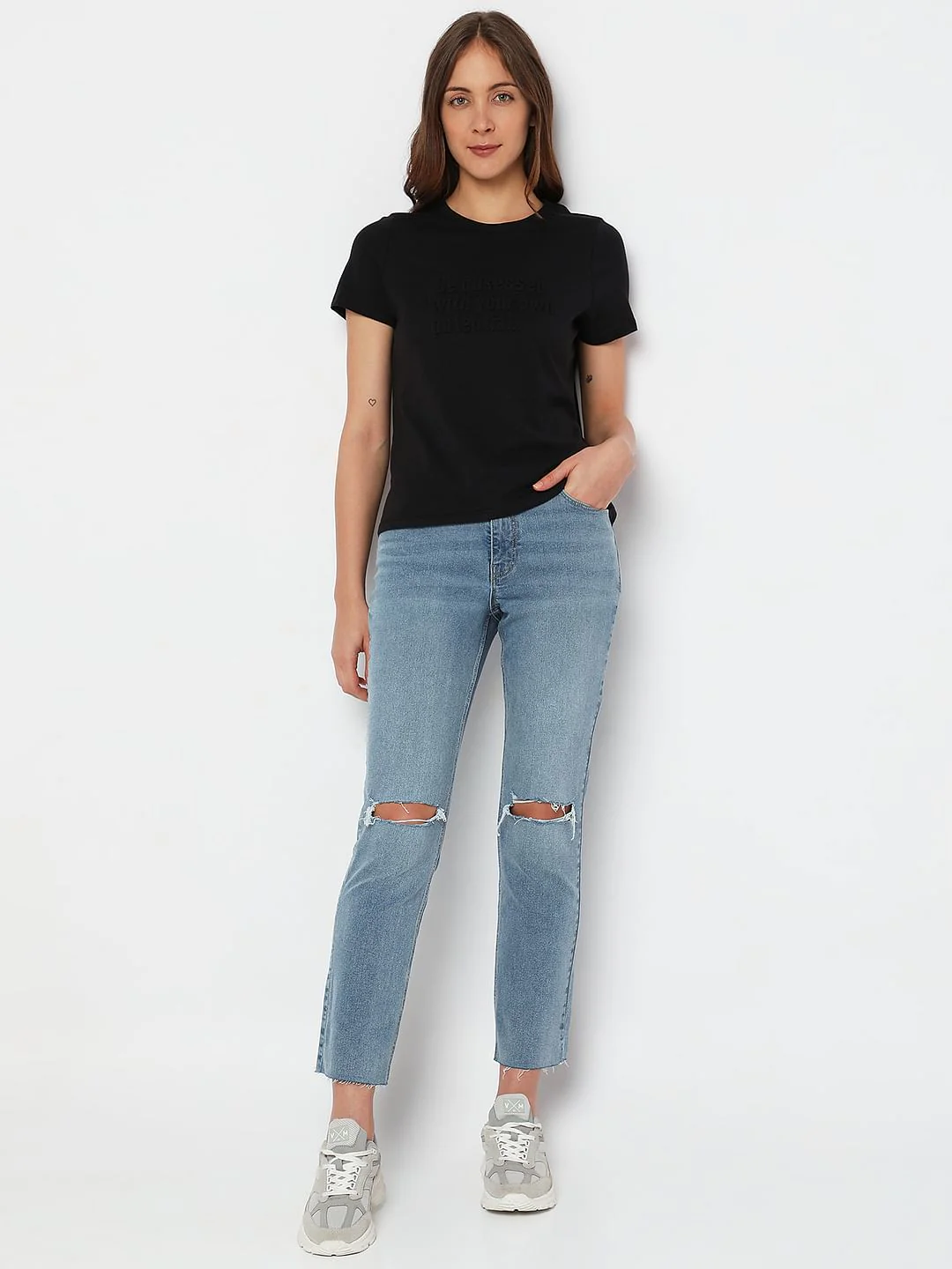 Black Text Print T-Shirt - Image 5