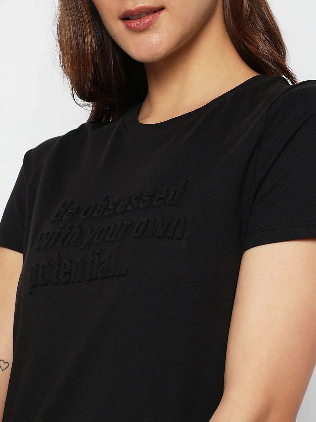 Black Text Print T-Shirt - Image 6