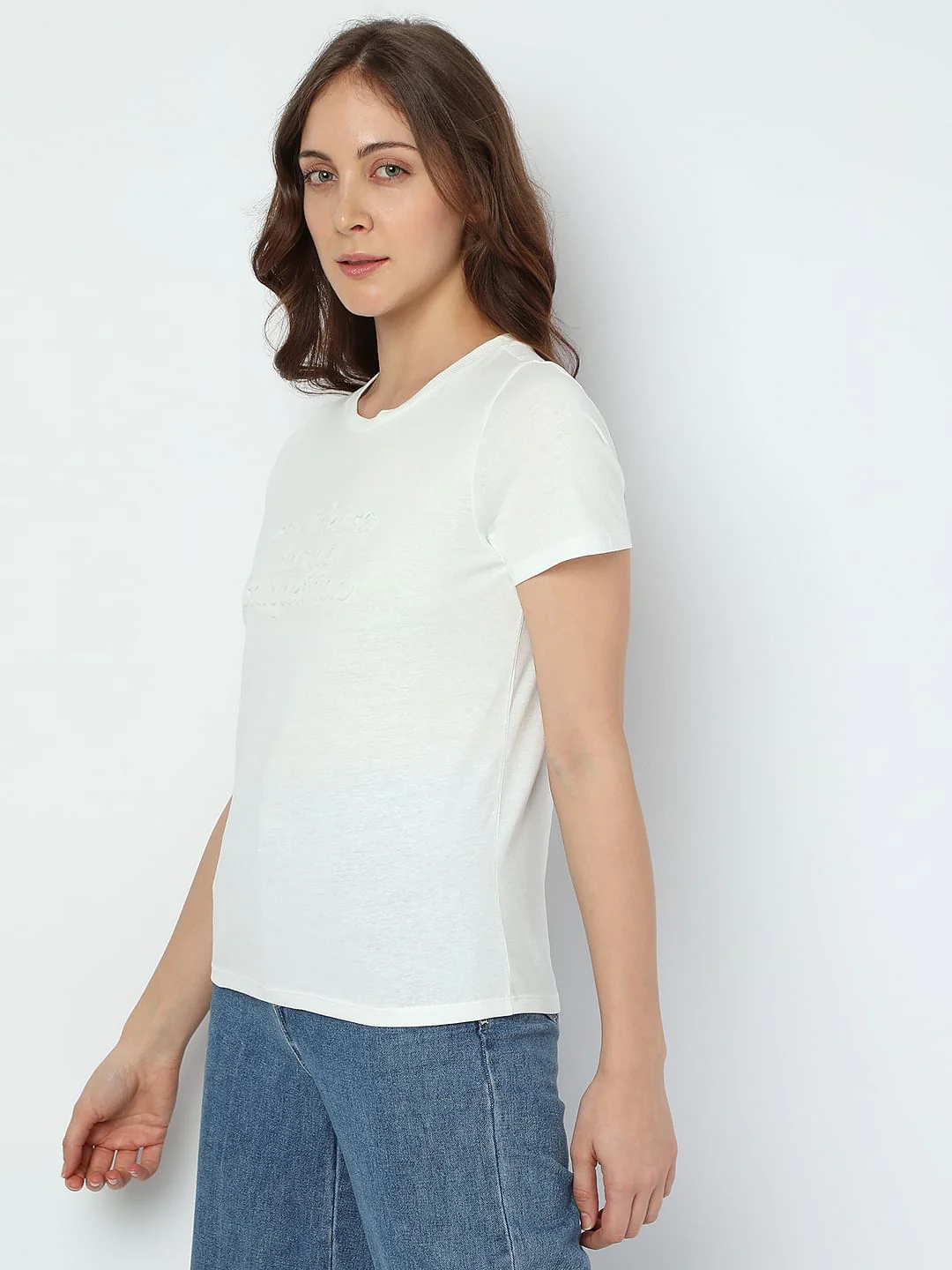 White Text Embossed T-Shirt - Image 3