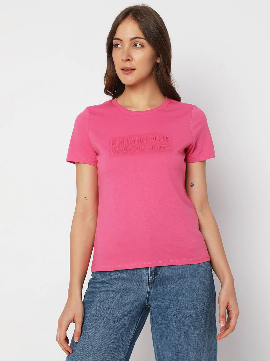 Pink Text Print T-Shirt - Image 2