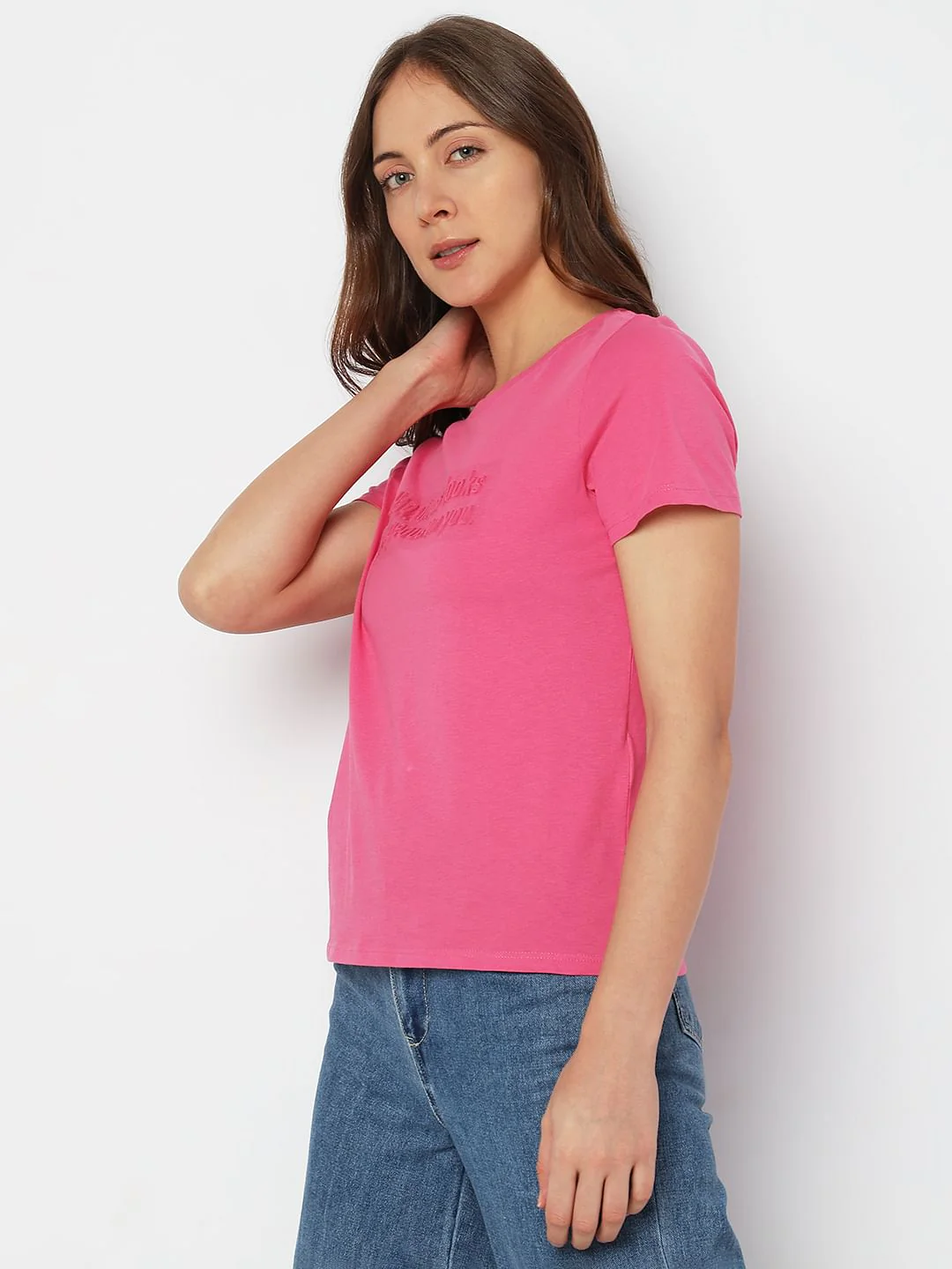 Pink Text Print T-Shirt - Image 3
