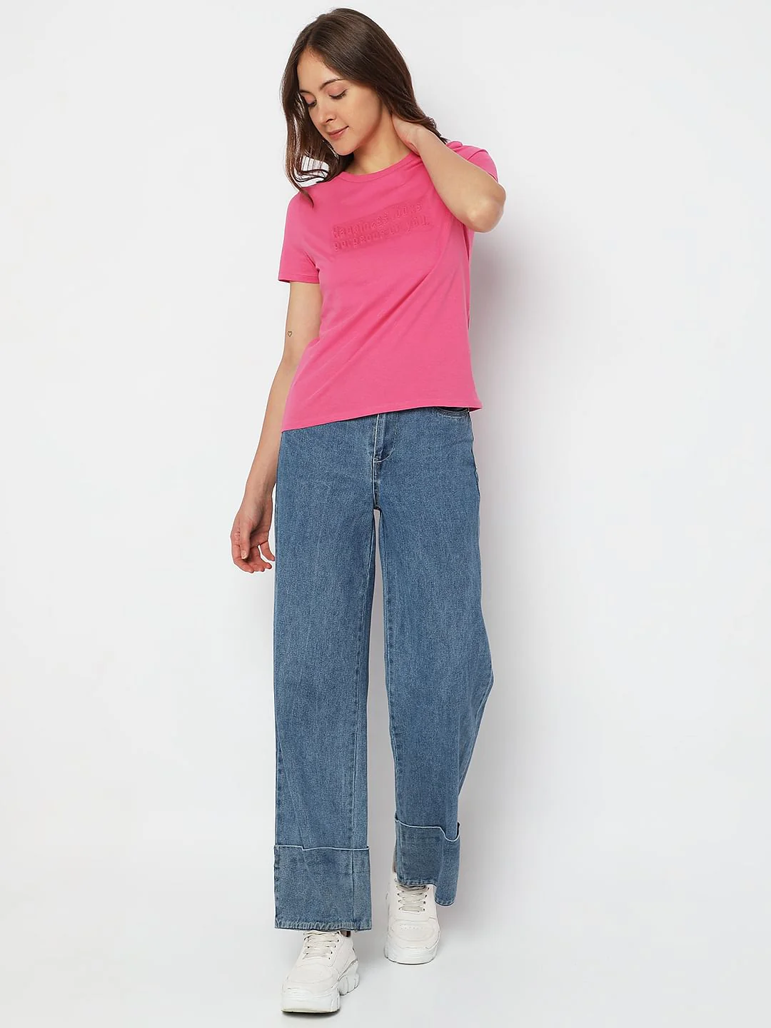 Pink Text Print T-Shirt - Image 5