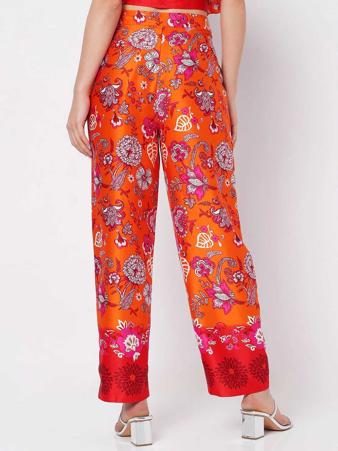 Orange High Rise Floral Co-Ord Pants - Image 4