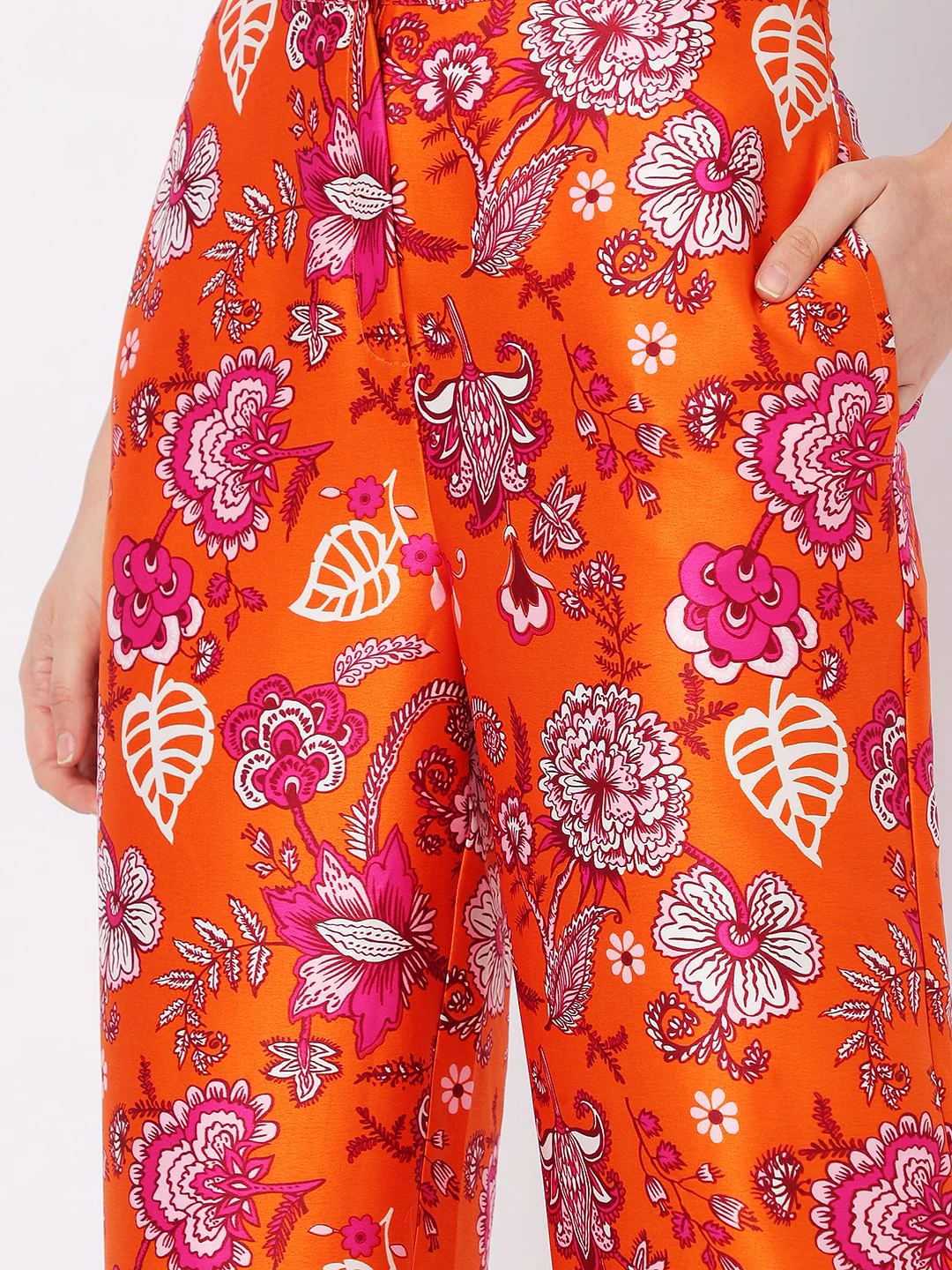 Orange High Rise Floral Co-Ord Pants - Image 5