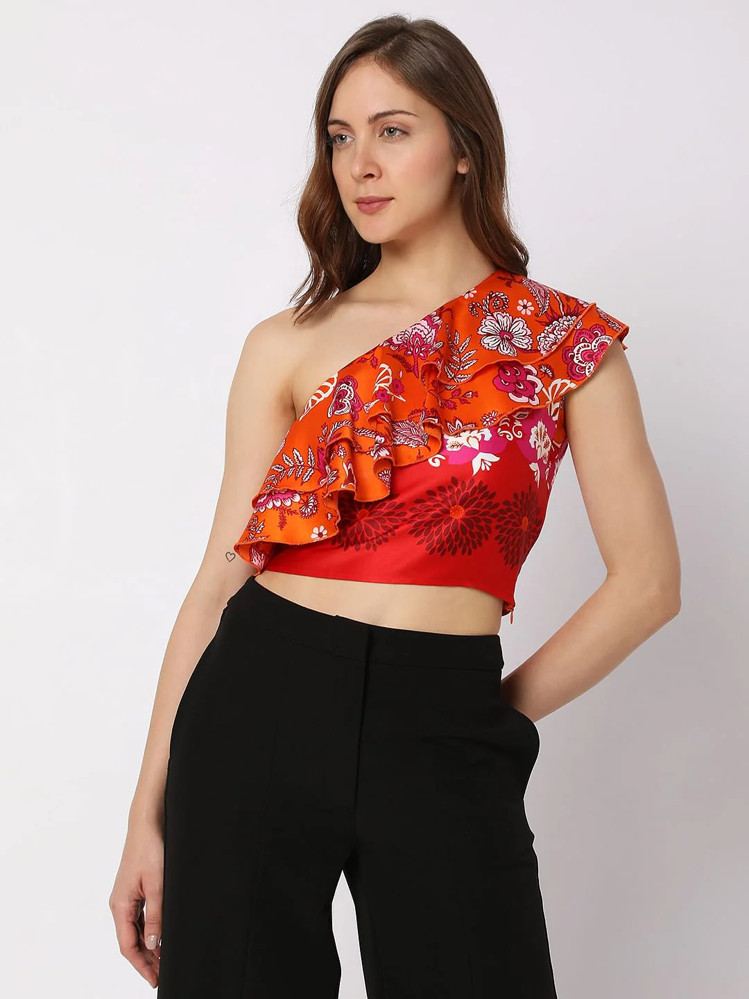 Orange Floral One-Shoulder Co-Ord Top - Image 2
