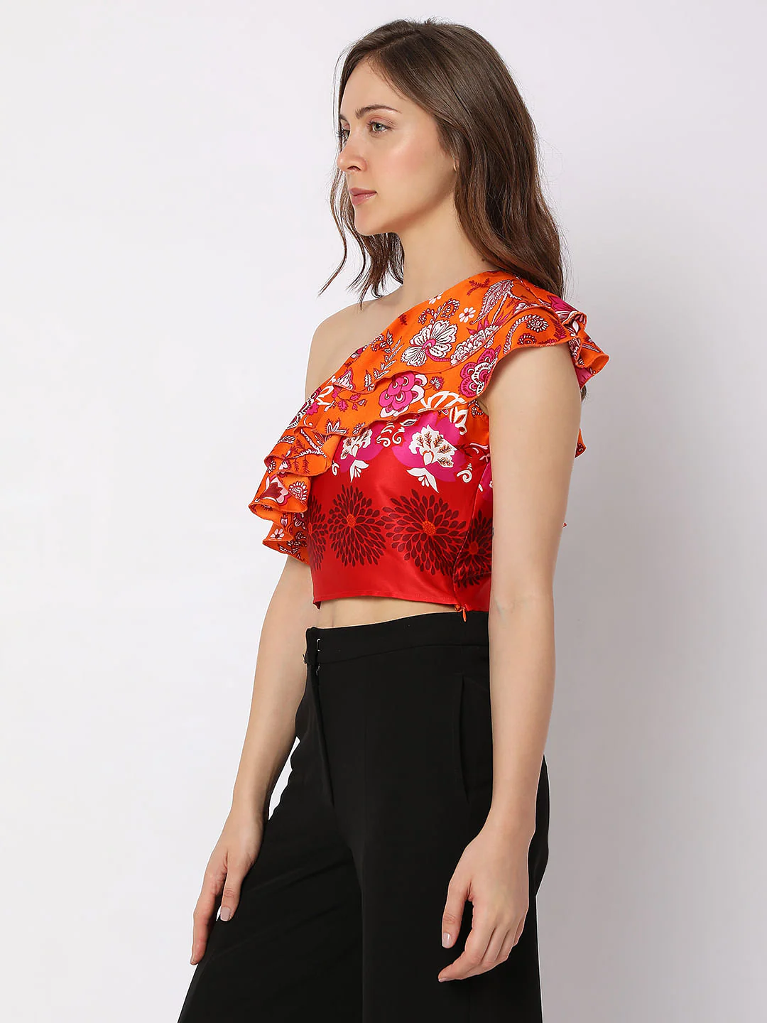 Orange Floral One-Shoulder Co-Ord Top - Image 3