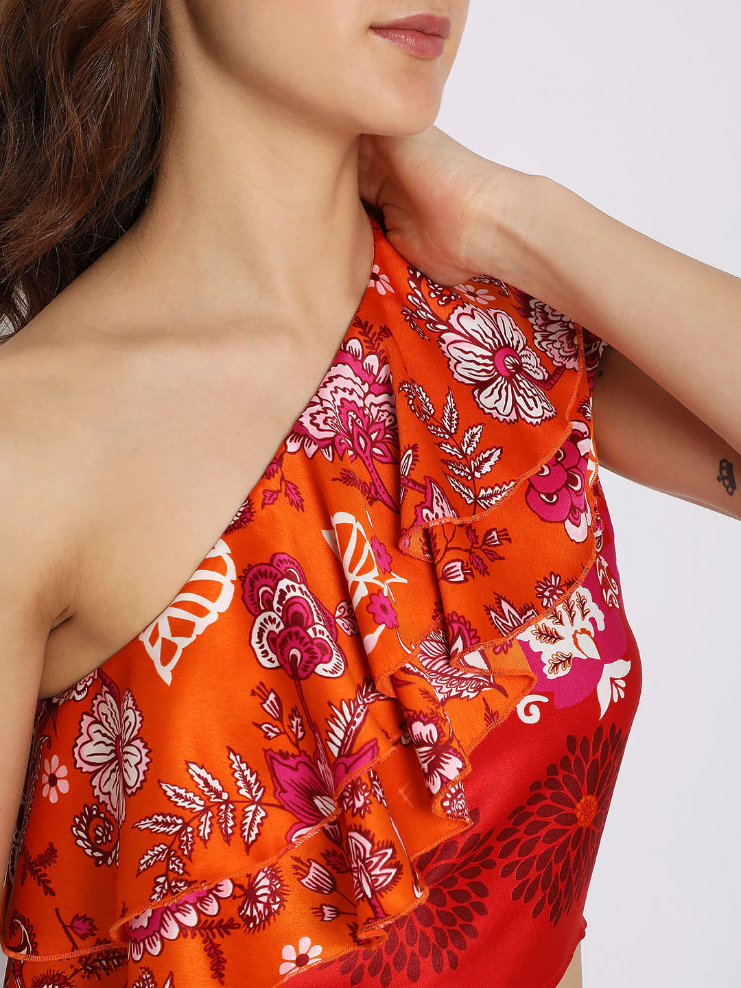 Orange Floral One-Shoulder Co-Ord Top - Image 6