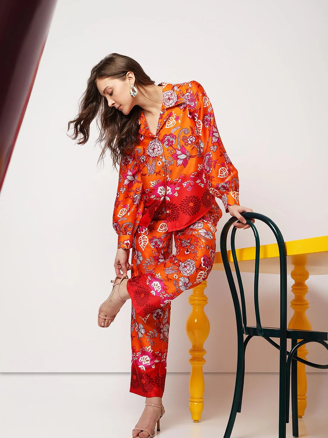Orange Floral Co-Ord Shirt