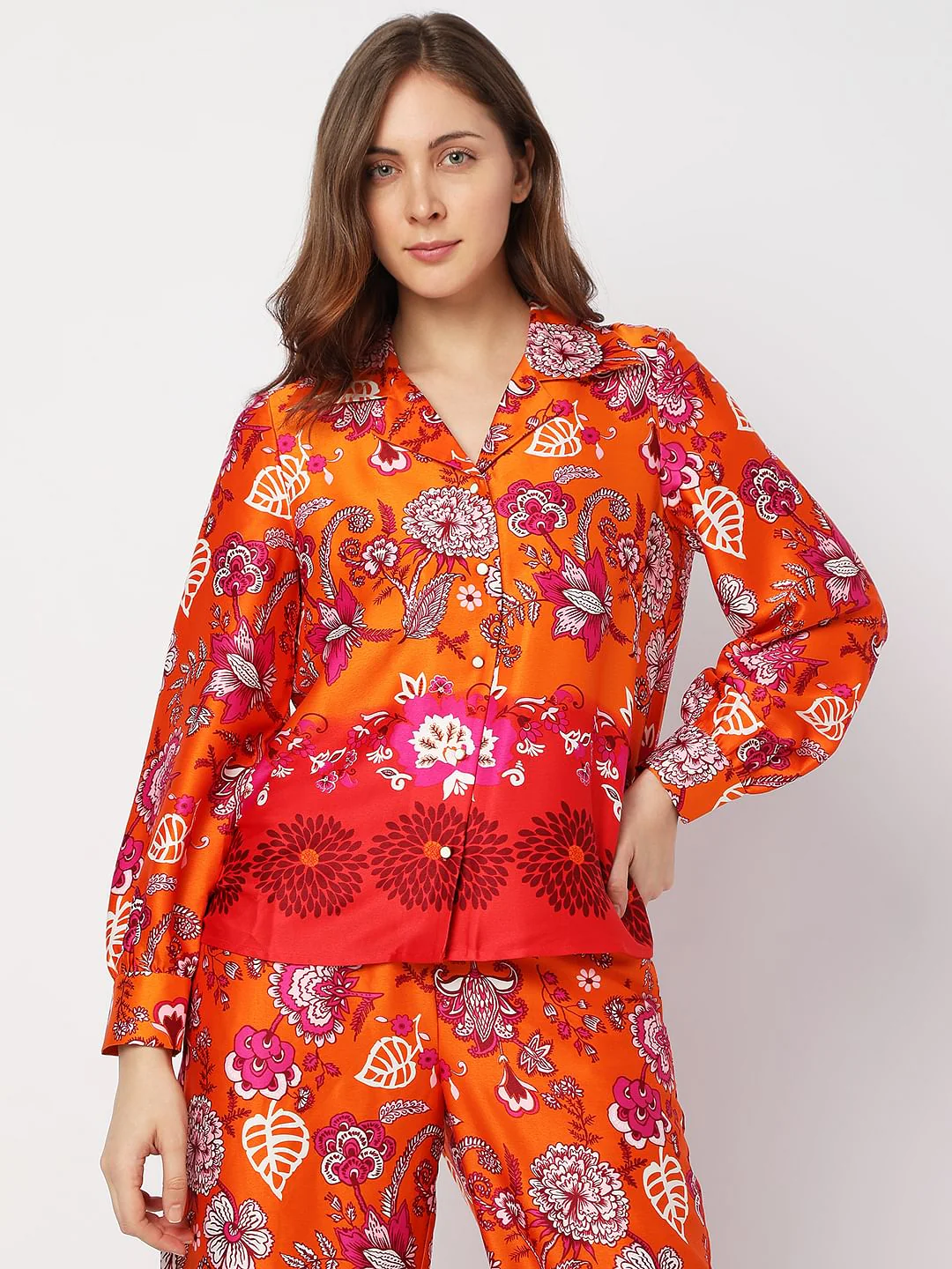 Orange Floral Co-Ord Shirt - Image 2