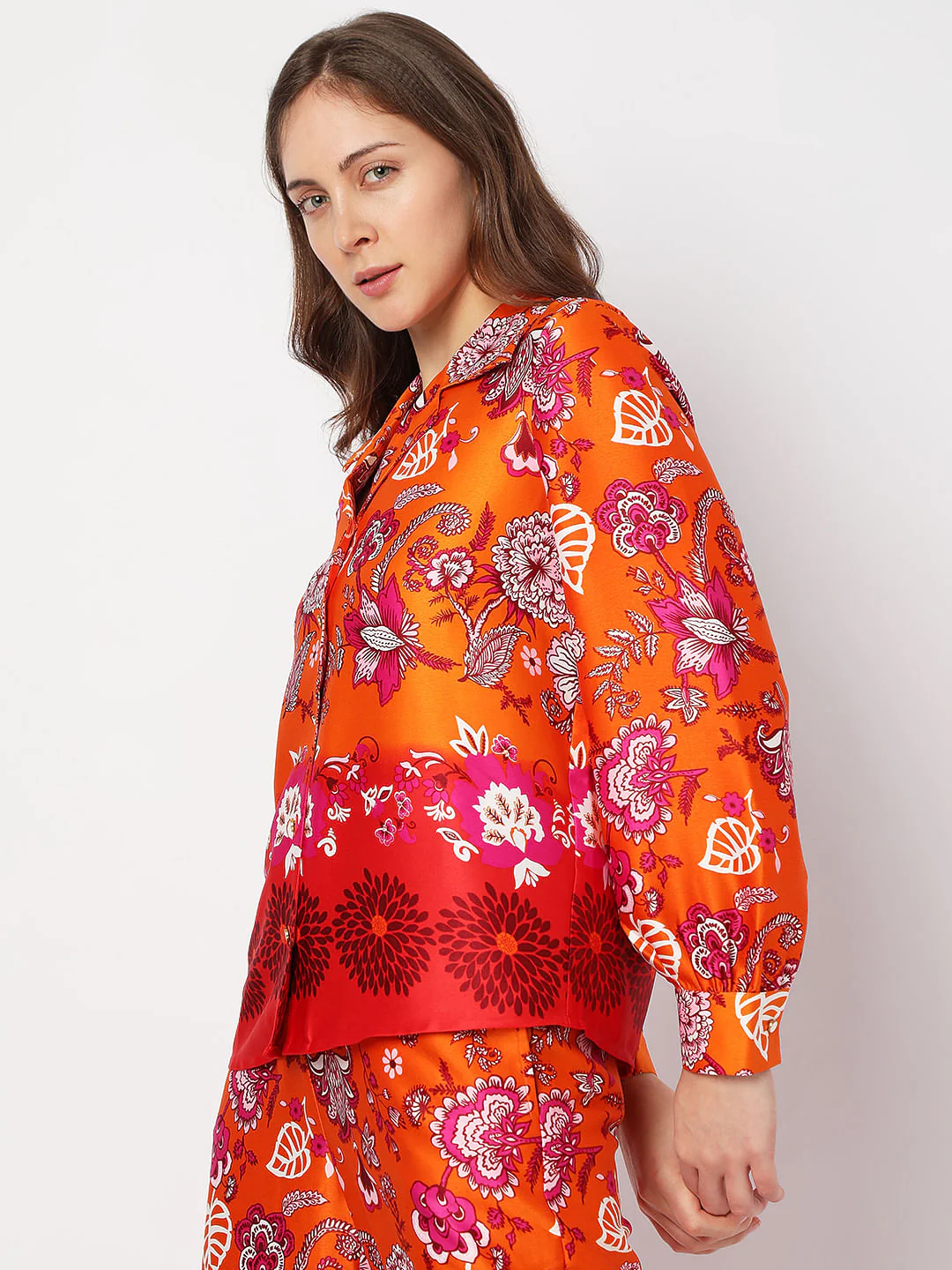 Orange Floral Co-Ord Shirt - Image 3
