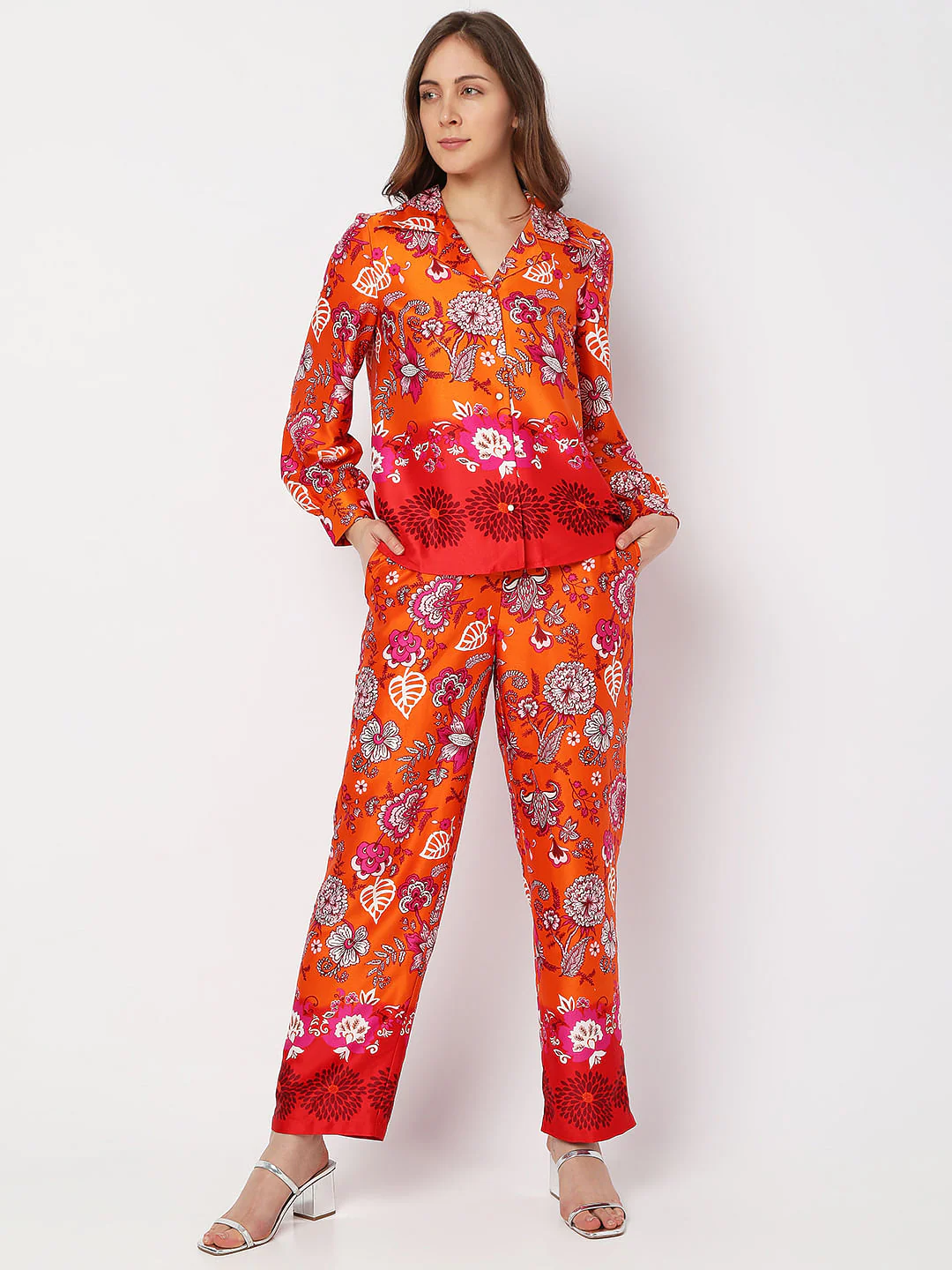 Orange Floral Co-Ord Shirt - Image 5