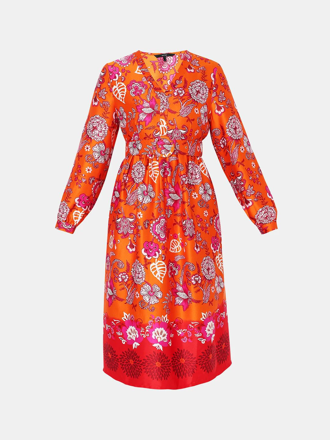 Orange Floral Satin Midi Dress - Image 6