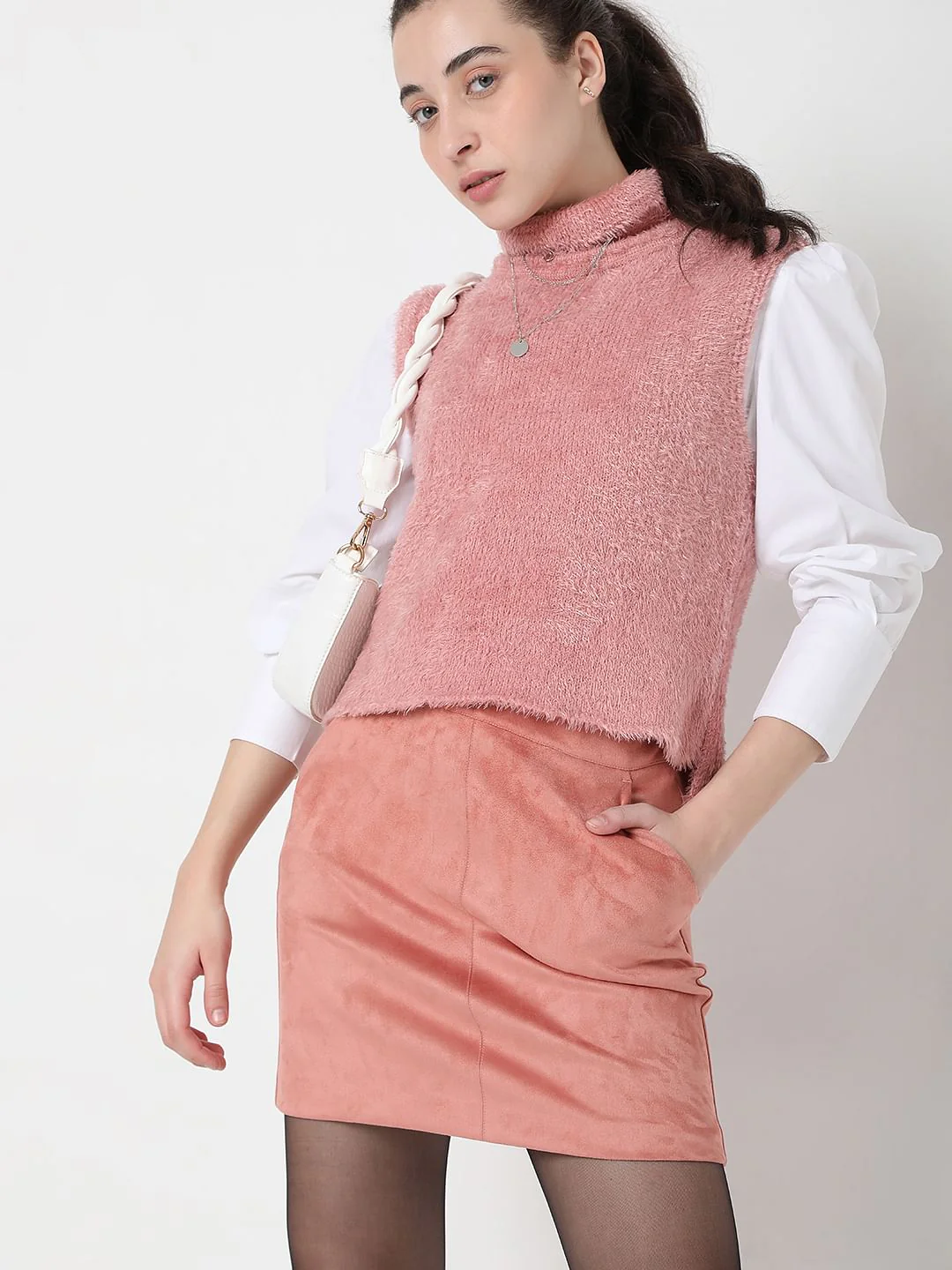 Beige High Neck Top