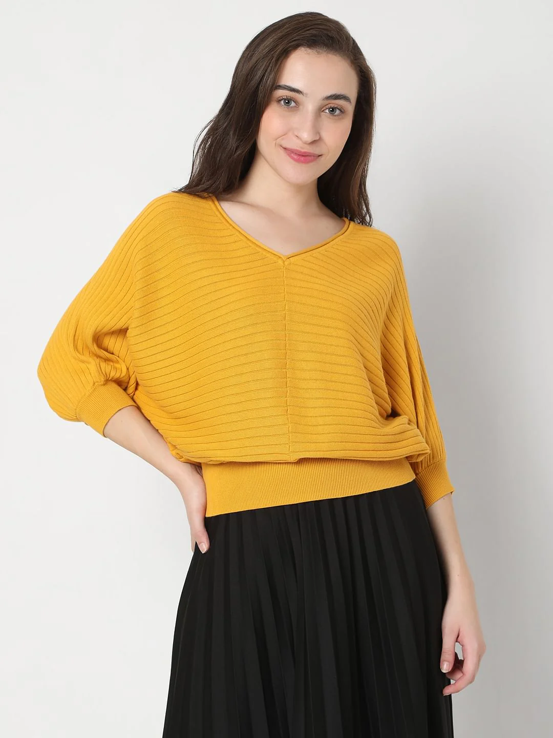 Yellow Dolman Sleeve Knit Top - Image 2