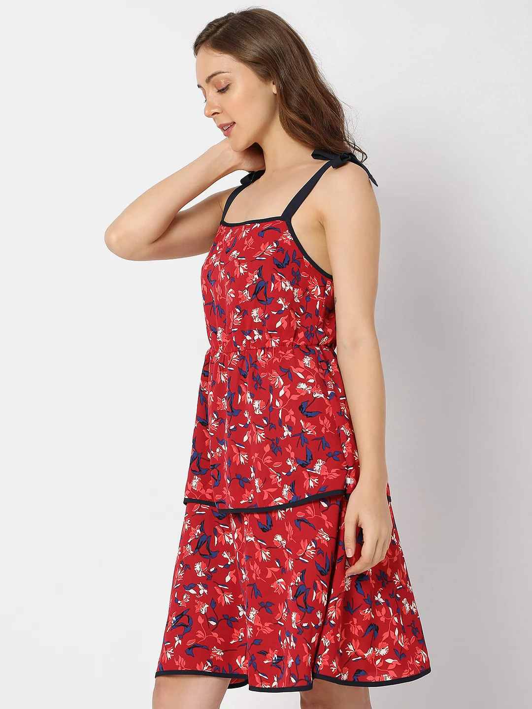 Red Floral Midi Dress - Image 3