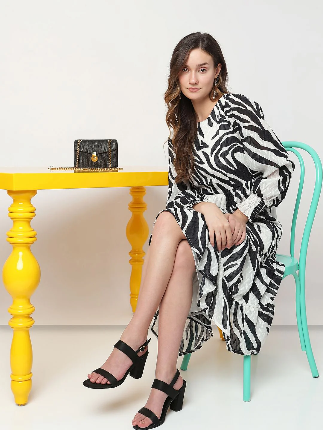 Black Printed Midi Dress