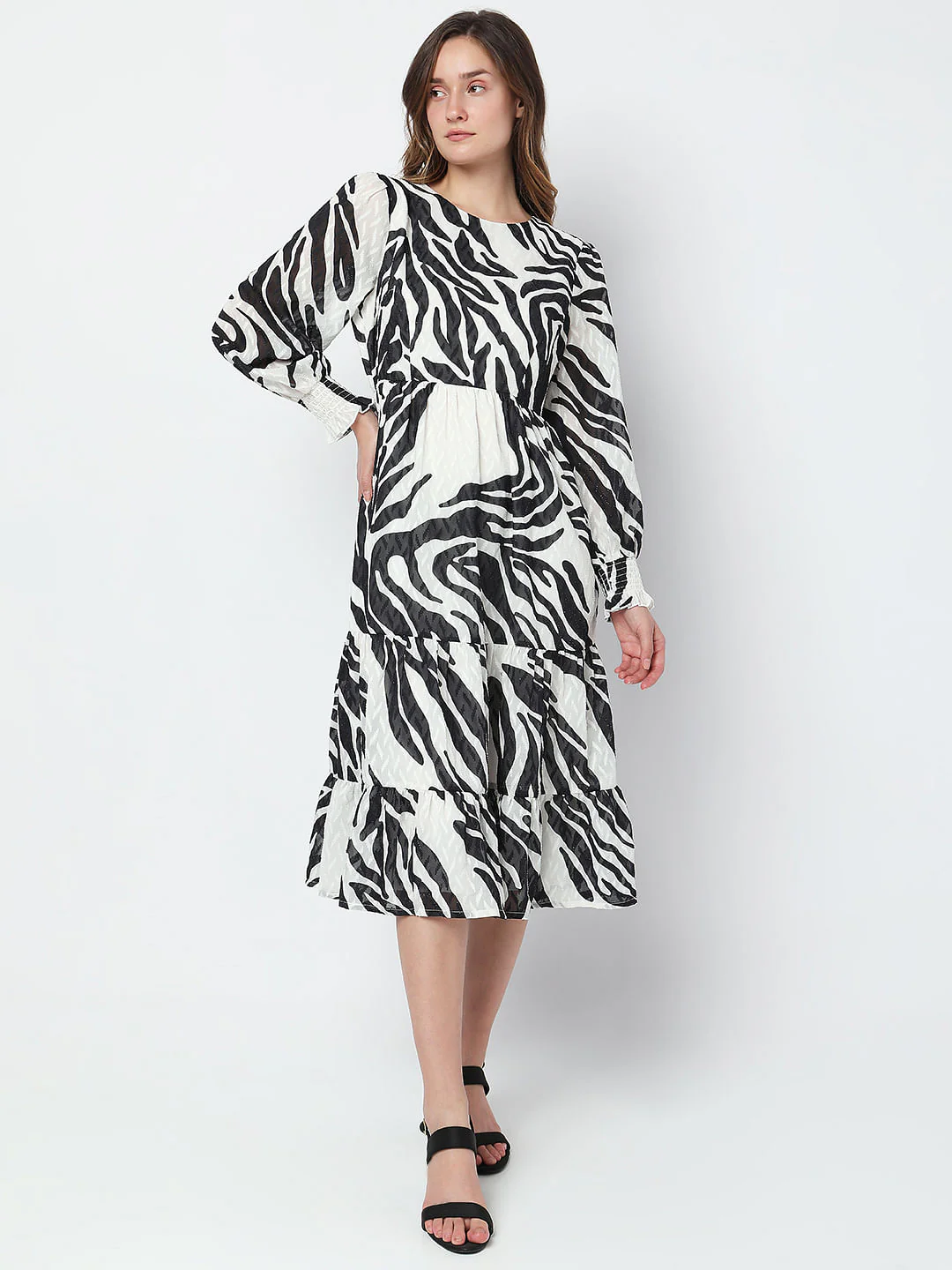 Black Printed Midi Dress - Image 2