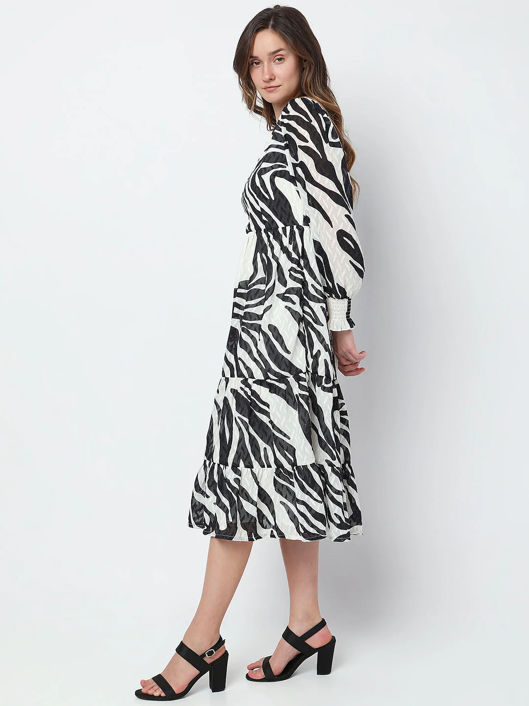 Black Printed Midi Dress - Image 3