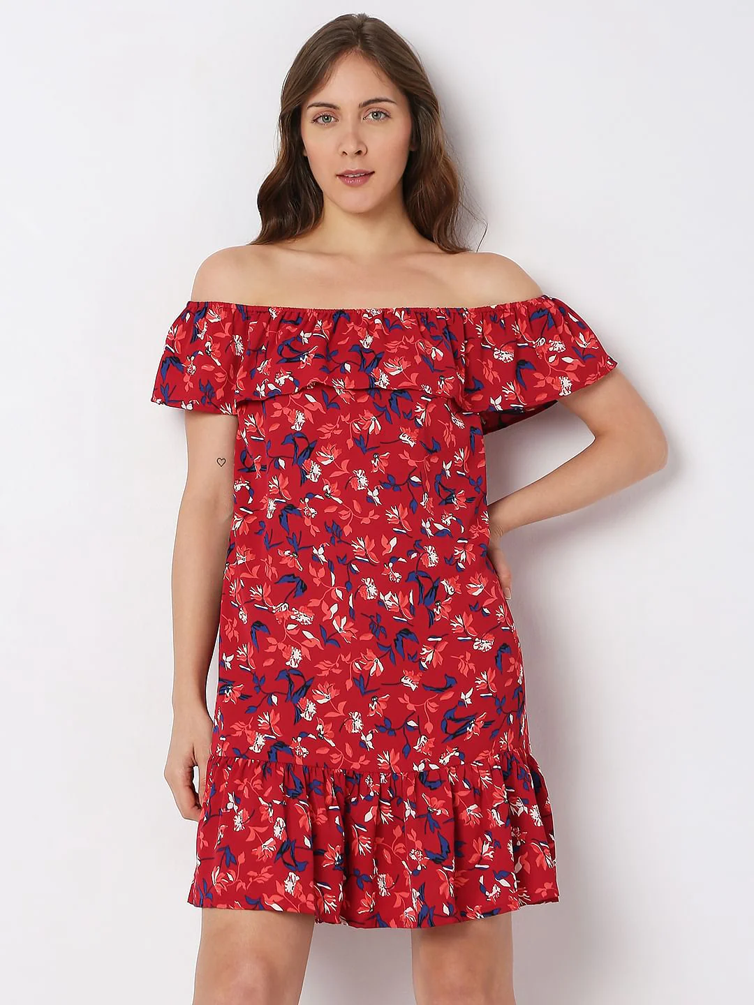 Red Floral Off-Shoulder Dress - Image 2