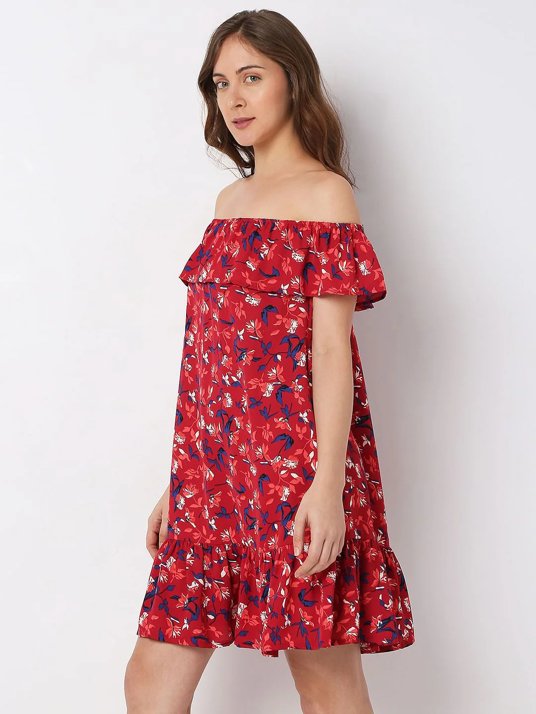 Red Floral Off-Shoulder Dress - Image 3