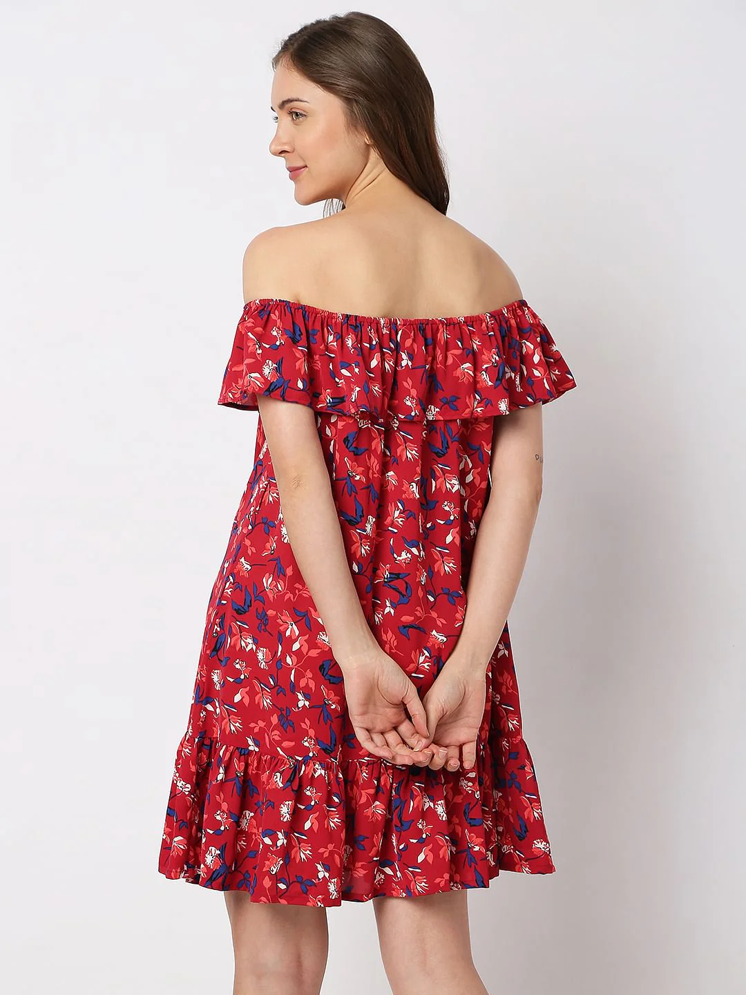 Red Floral Off-Shoulder Dress - Image 4