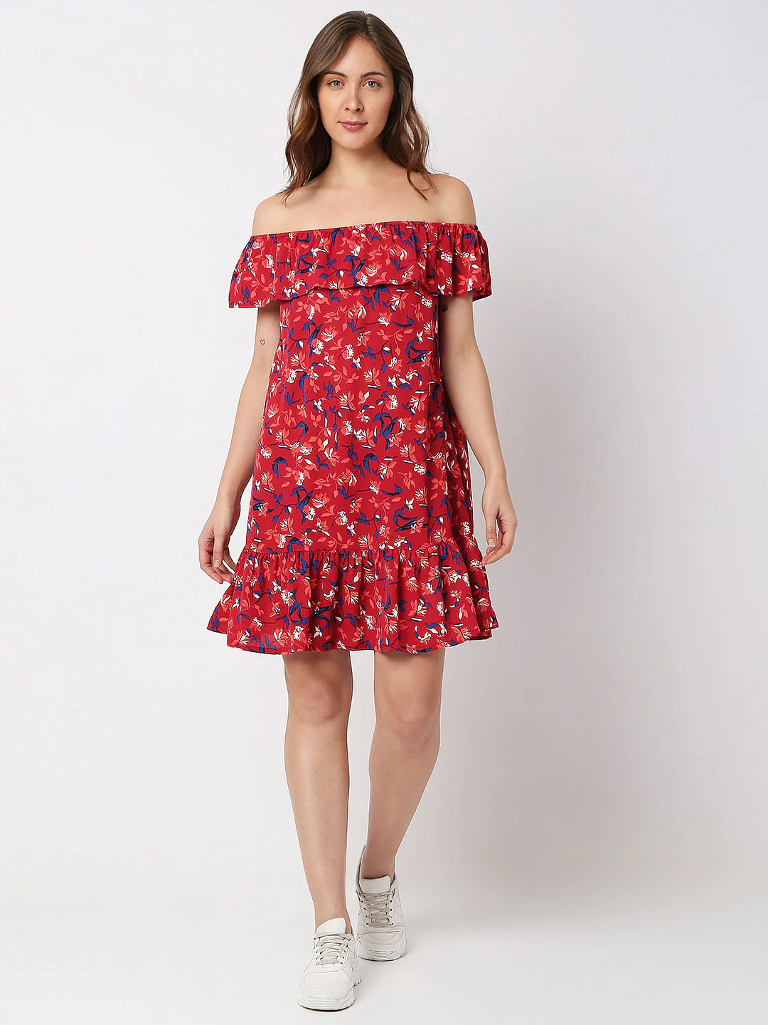 Red Floral Off-Shoulder Dress - Image 5