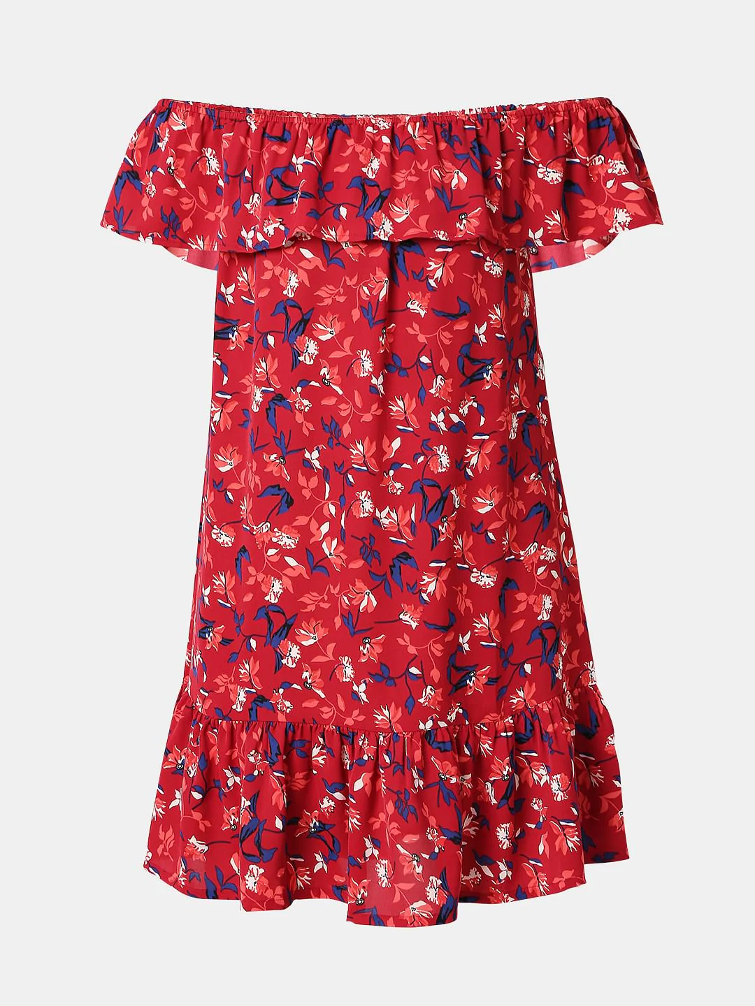 Red Floral Off-Shoulder Dress - Image 7