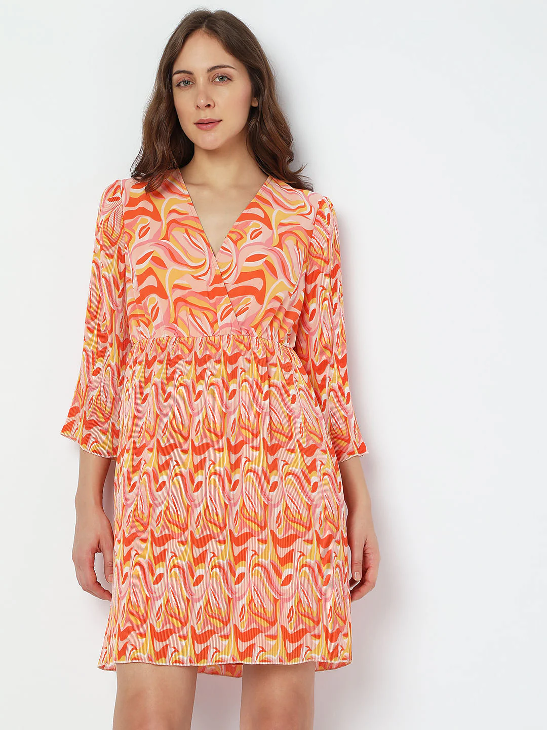 Orange Abstract Print Mini Dress - Image 2