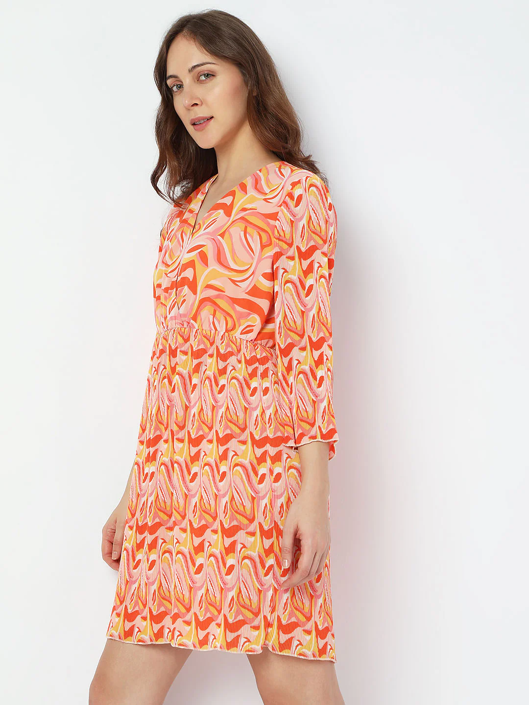 Orange Abstract Print Mini Dress - Image 3