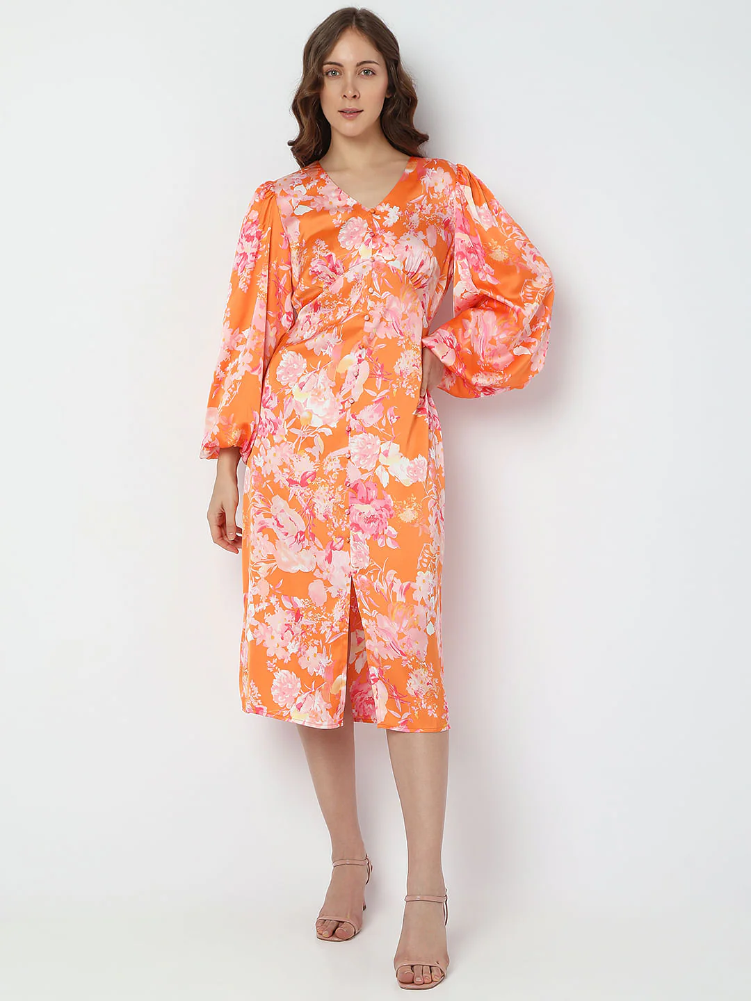 Orange Floral Midi Dress - Image 2