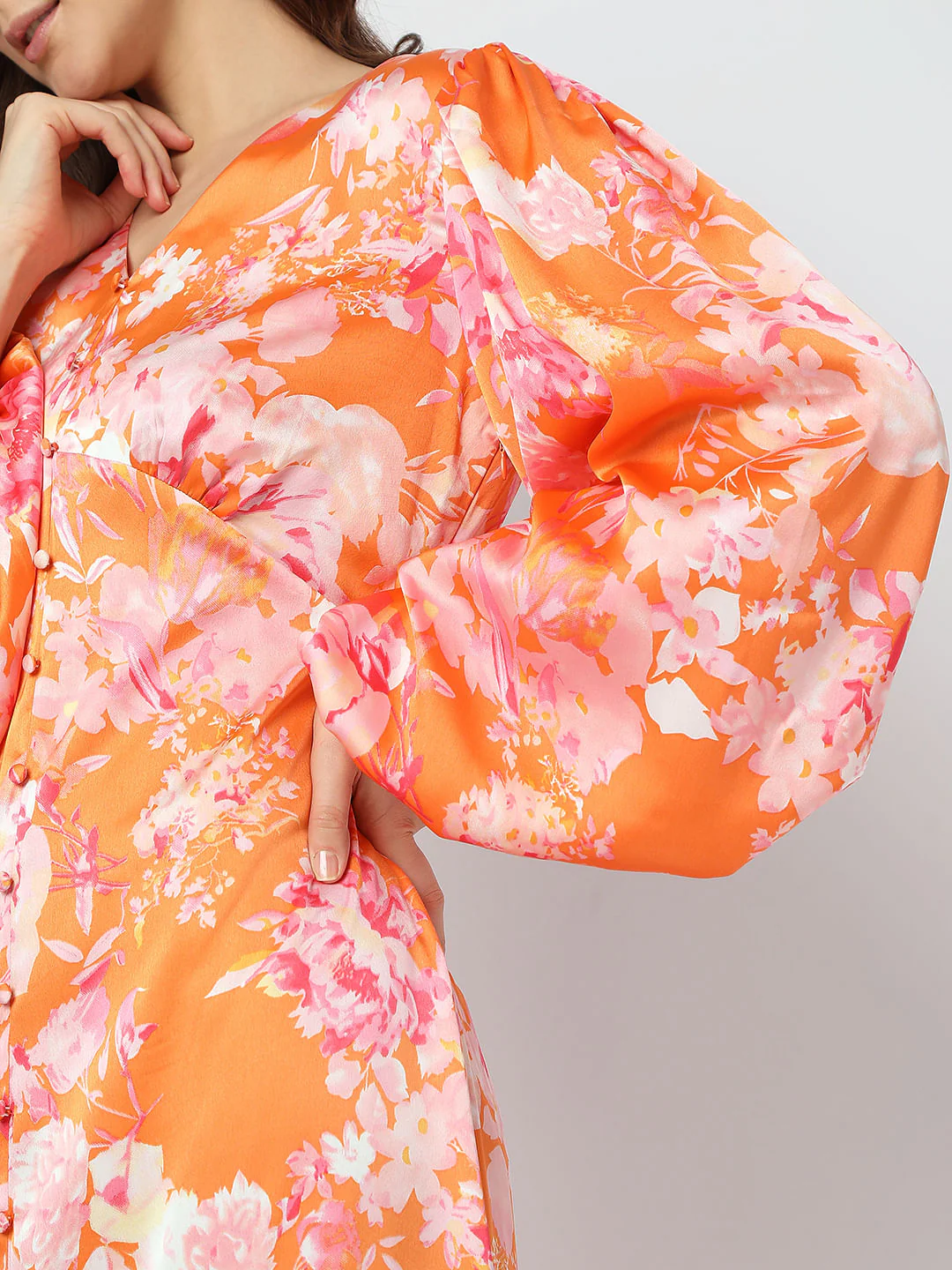 Orange Floral Midi Dress - Image 5