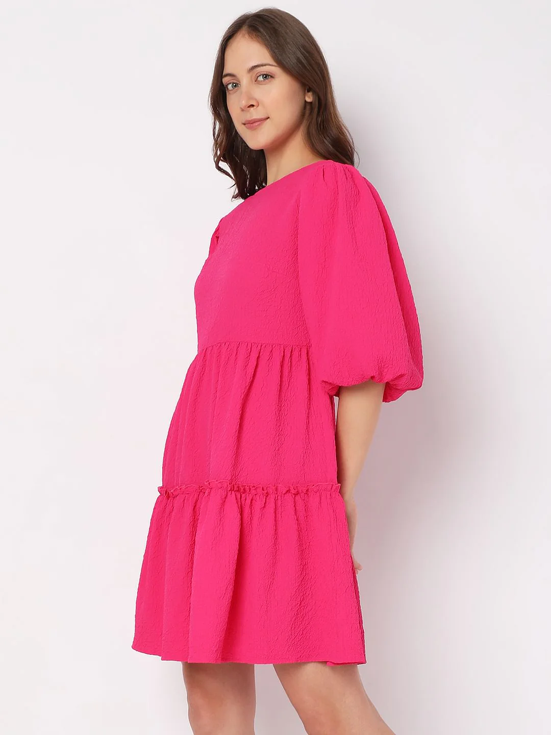 Pink Textured Tiered Dress - Image 3