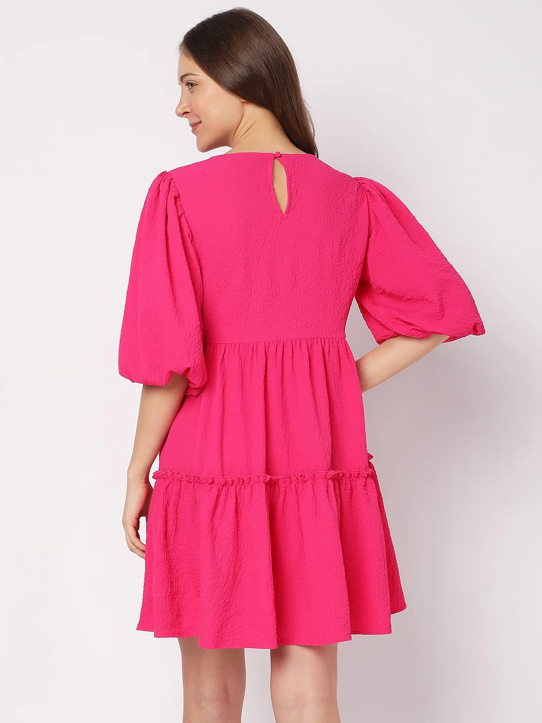 Pink Textured Tiered Dress - Image 4