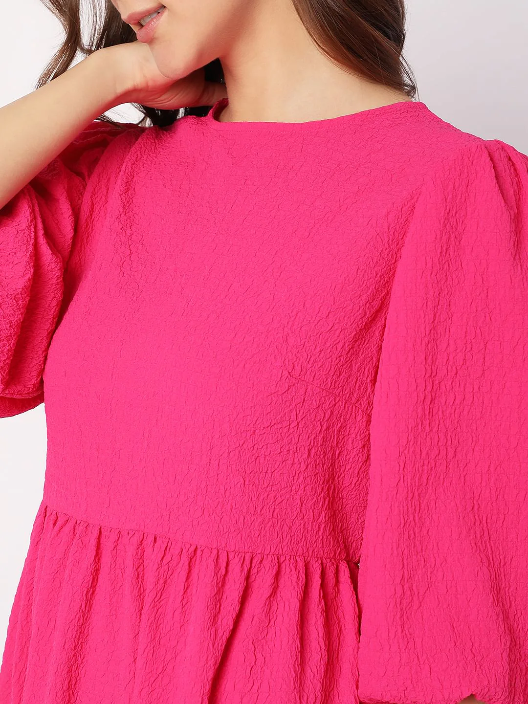 Pink Textured Tiered Dress - Image 6