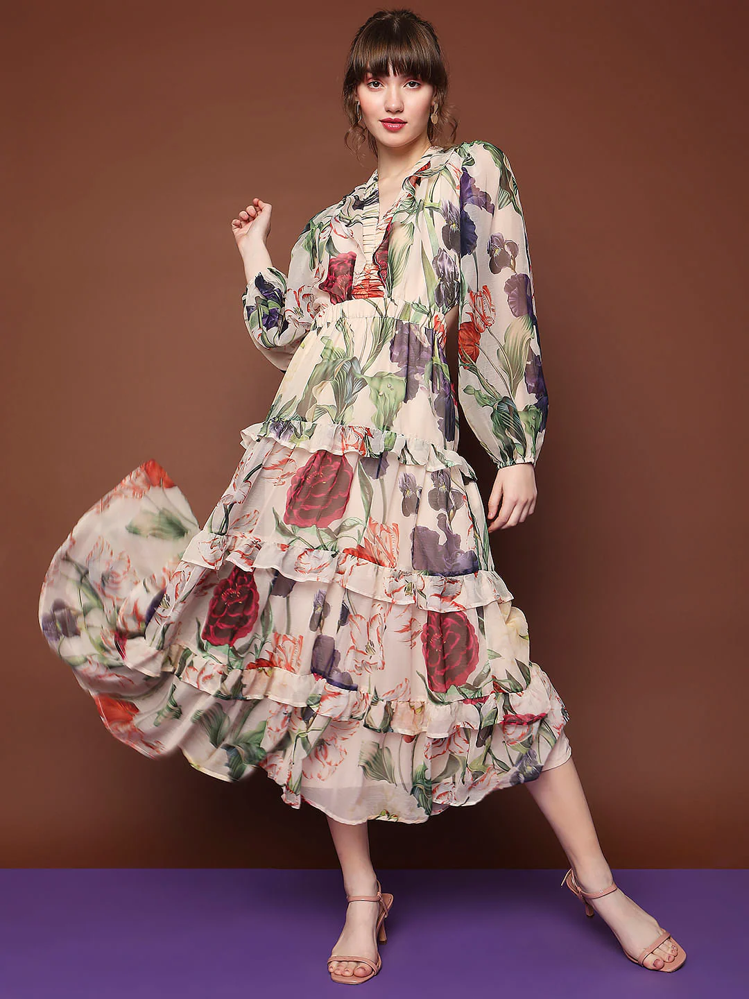 Marquee Beige Floral Print Midi Dress - Image 2